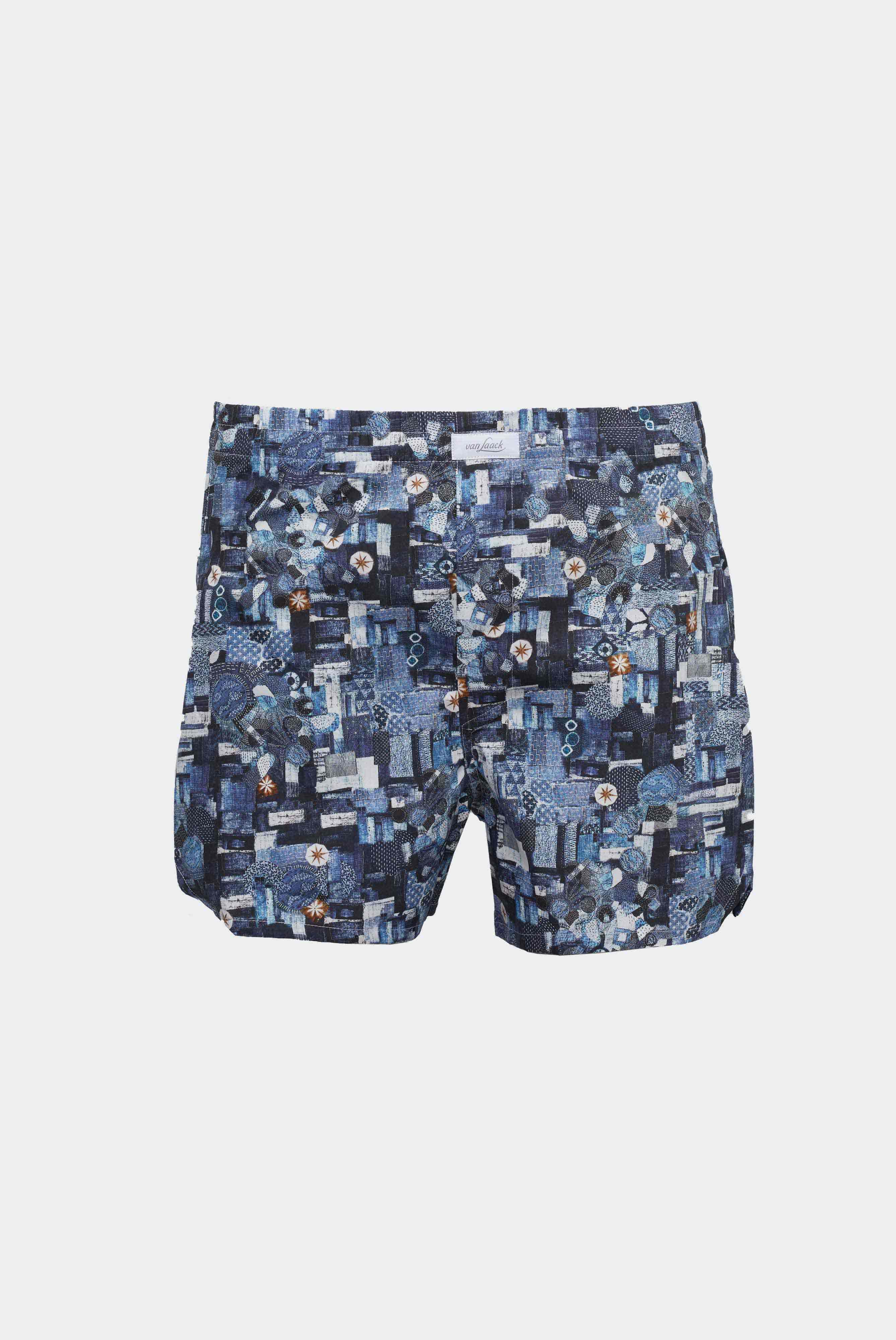Comfortable boxer shorts with patchwork print, blue