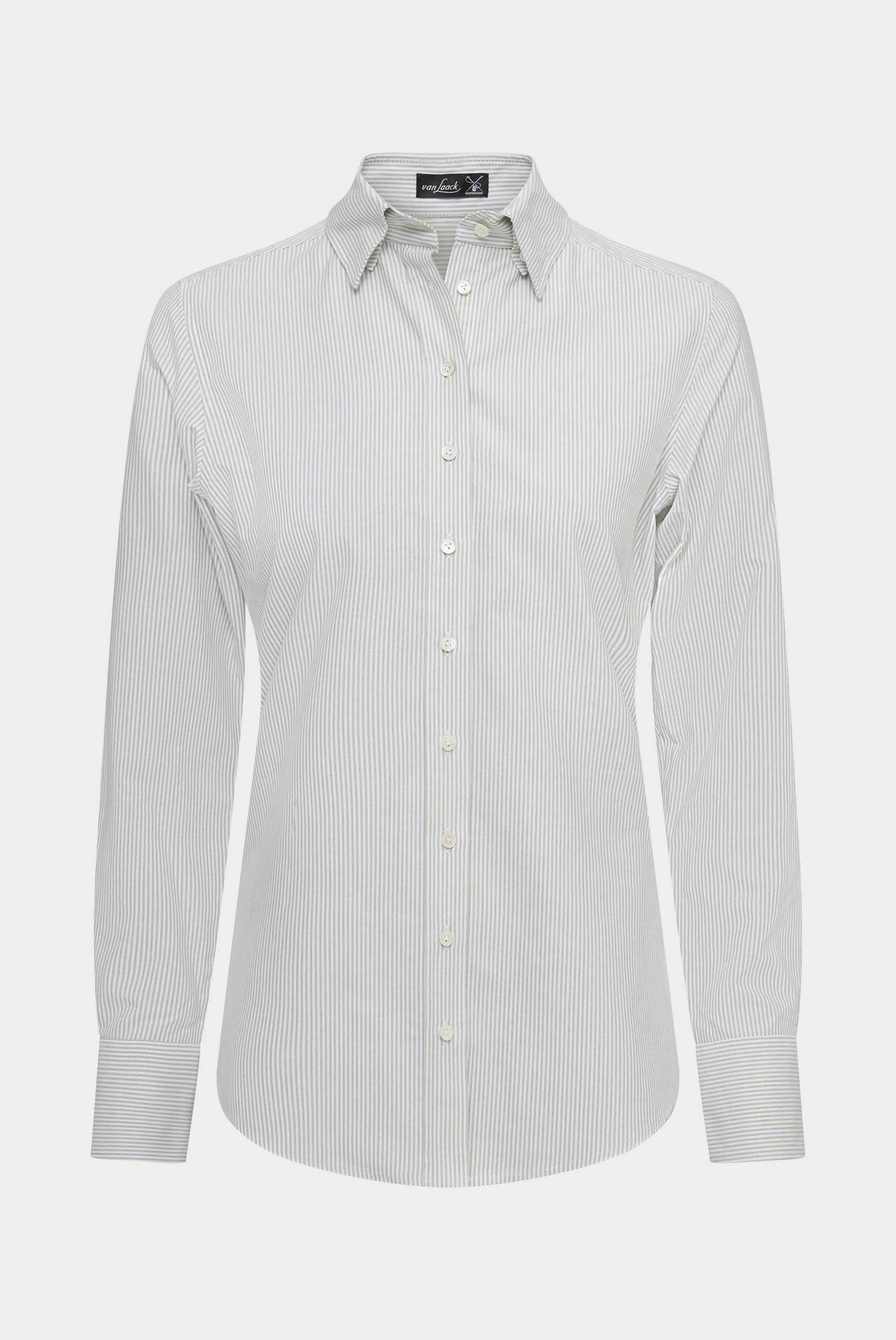 Business shirt blouse in light green striped cotton