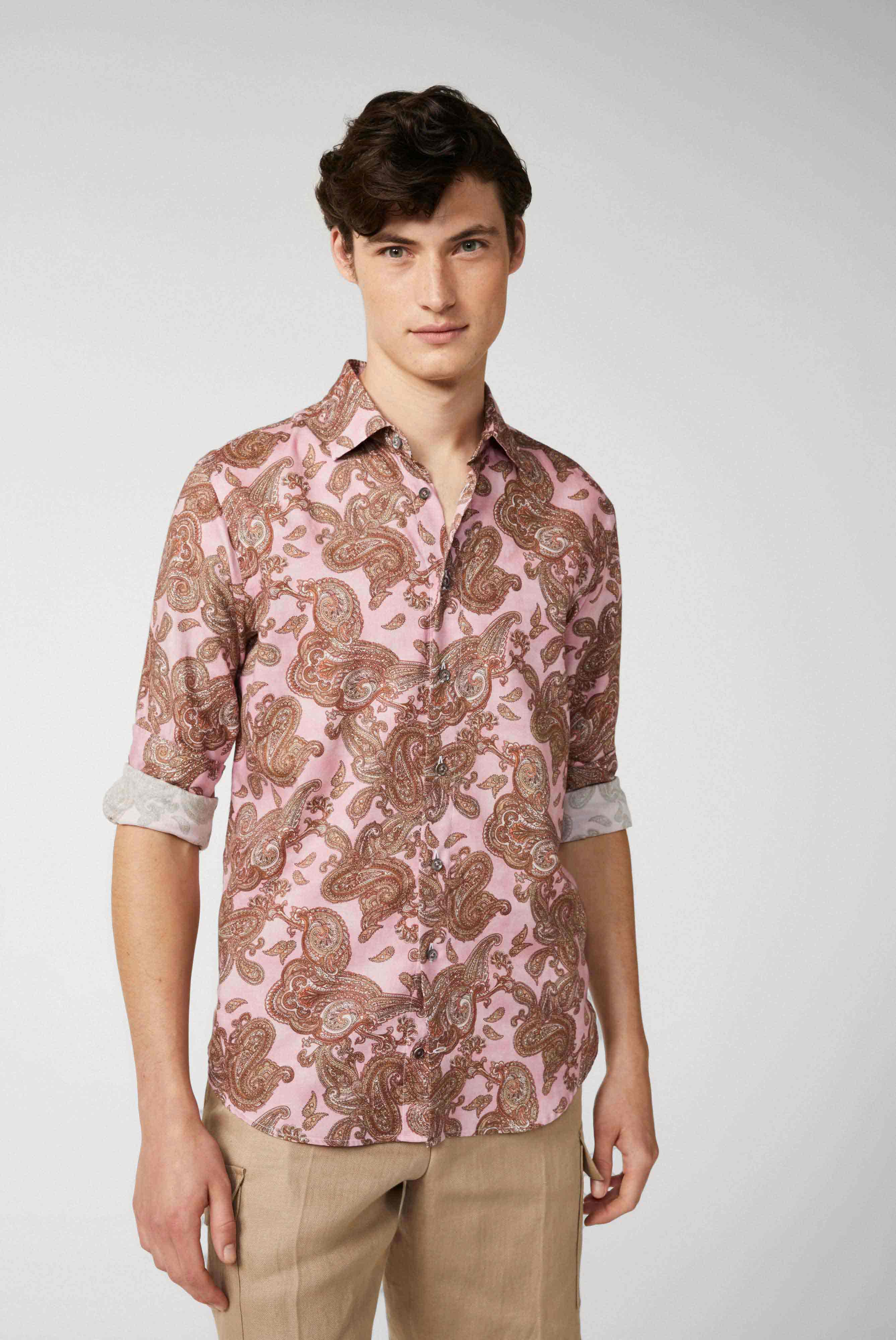 Van Laack-Strukturiertes Baumwollhemd mit Vintage Paisley-Druck und Paspeldetails-Hemden & Blusen-Black-Deal-Outlet-by-ARCHIVIST