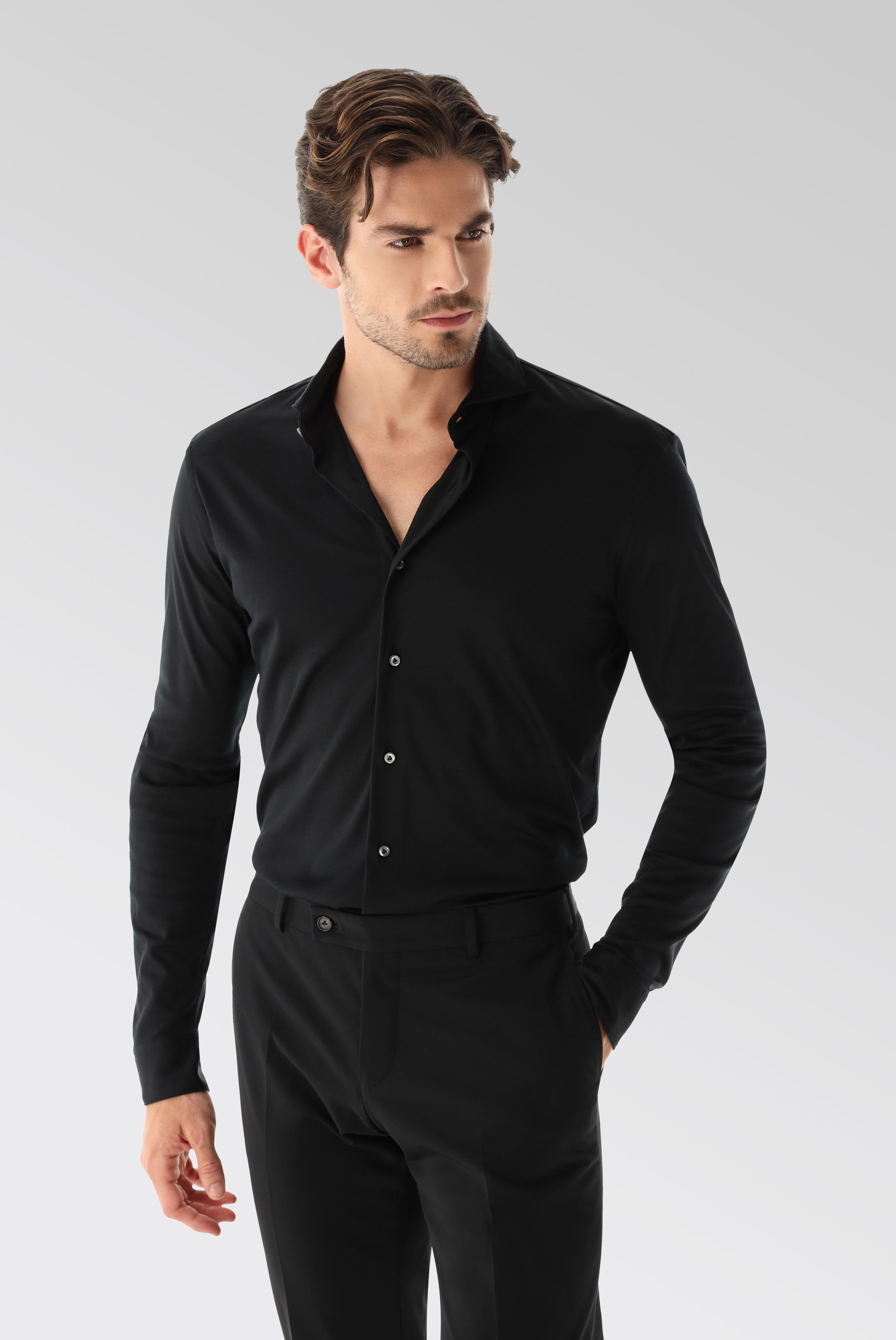 Jersey Hemd aus Schweizer Baumwolle Slim Fit