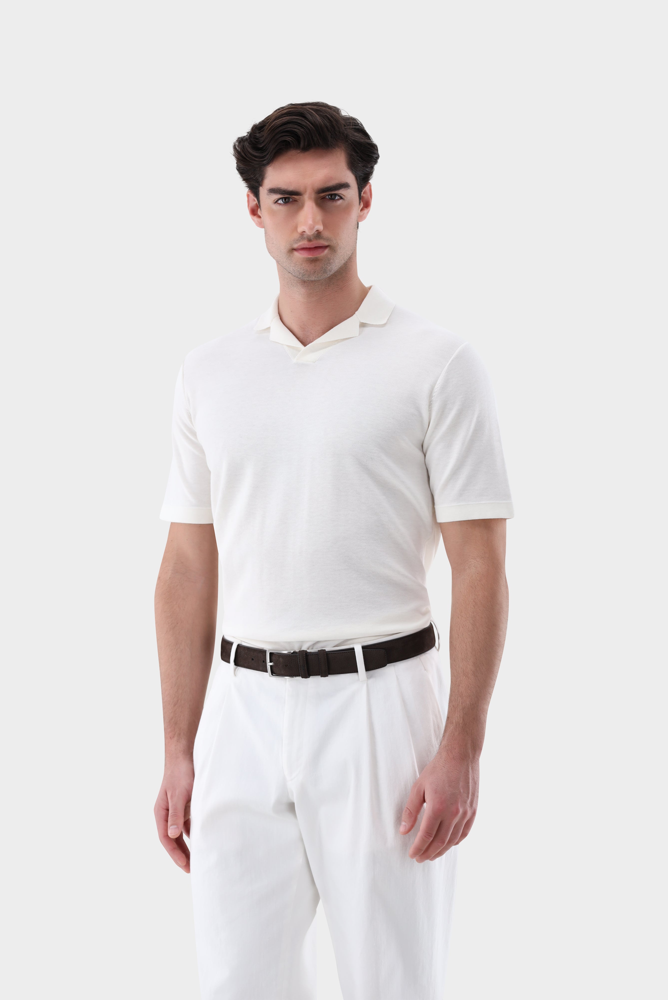 V-Neck Polo mit Revers und Seide