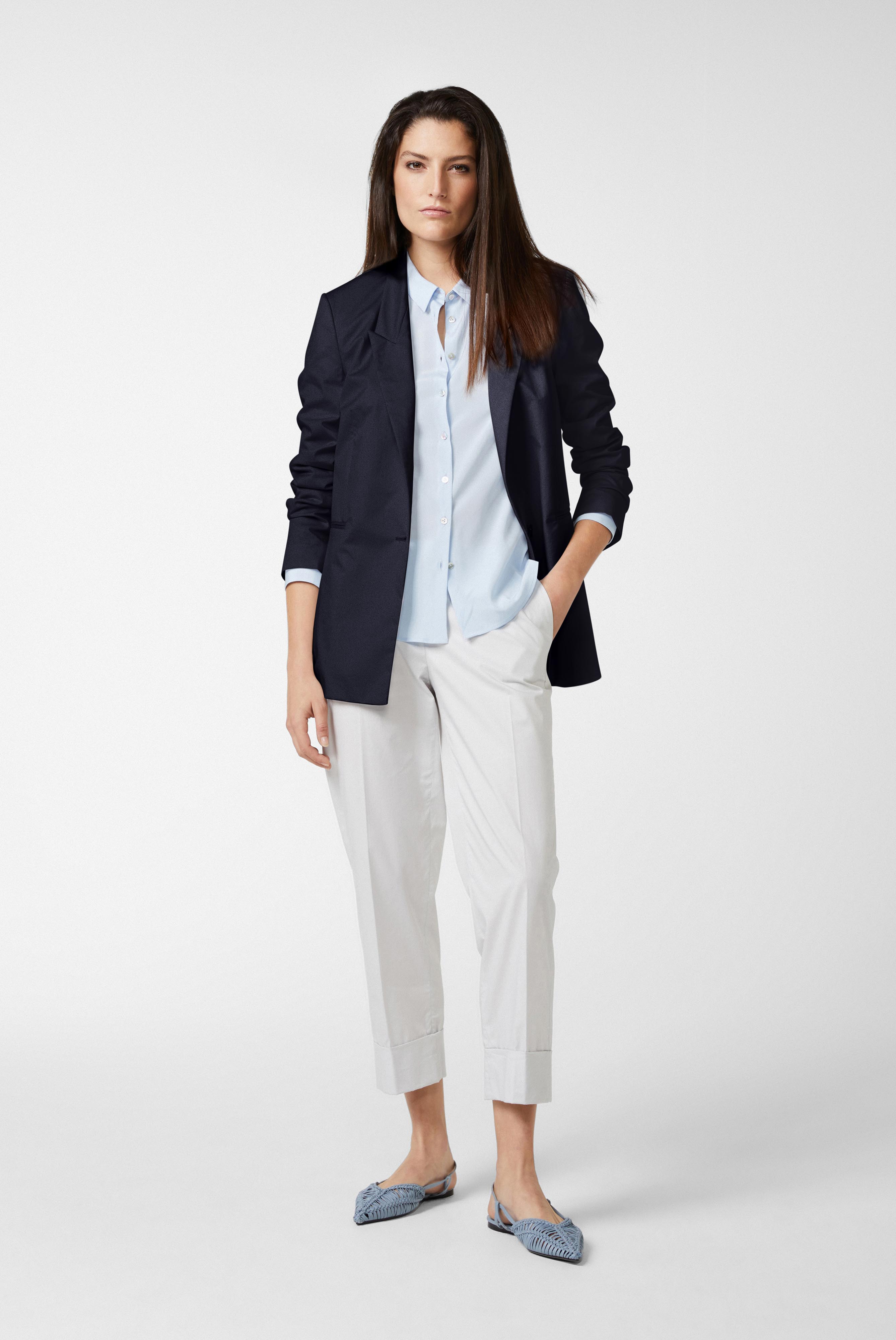 Blazer aus Baumwollstretch mit Papierhaptik Blau