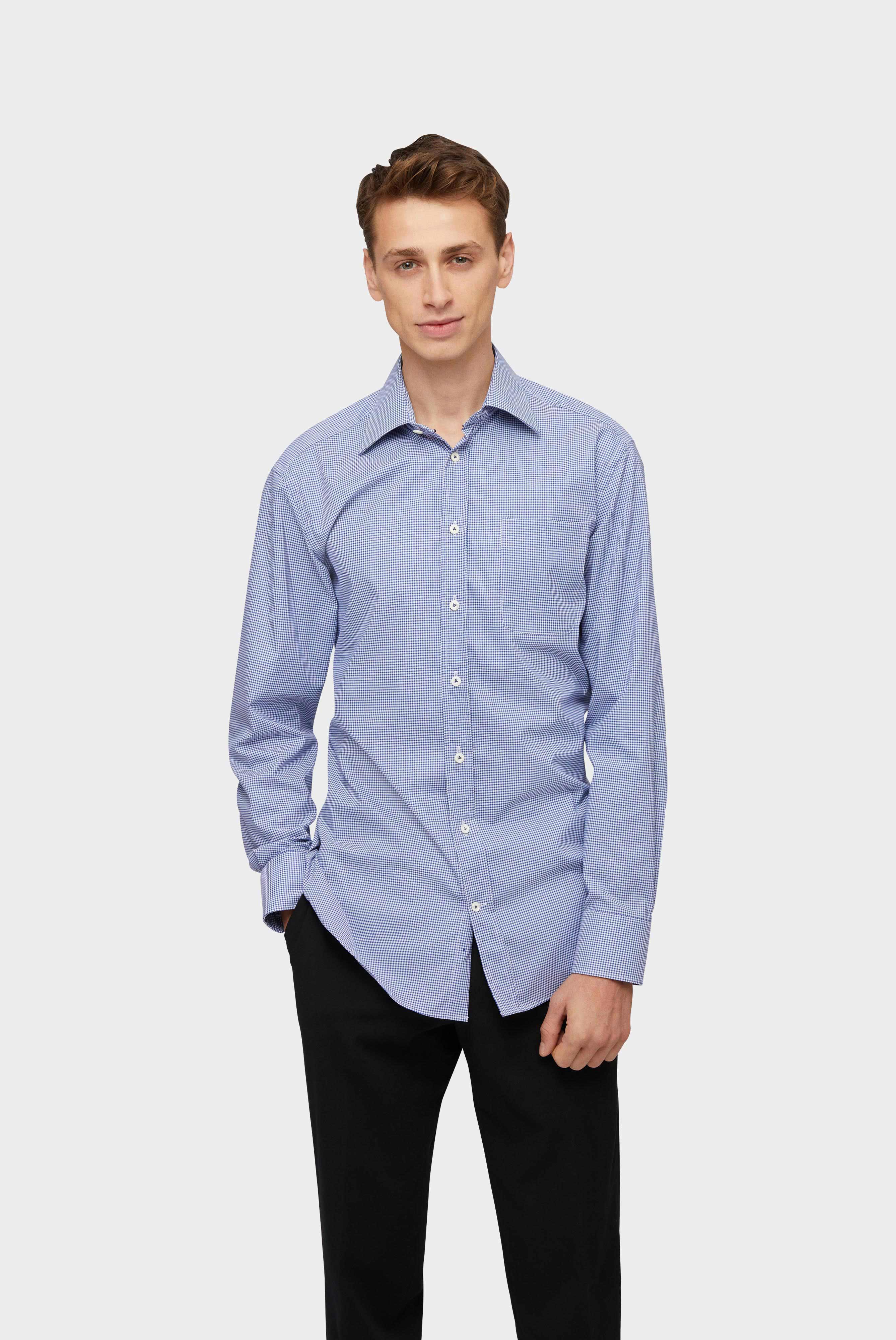 Non-iron twill business shirt, comfort fit, dark blue/white checkered