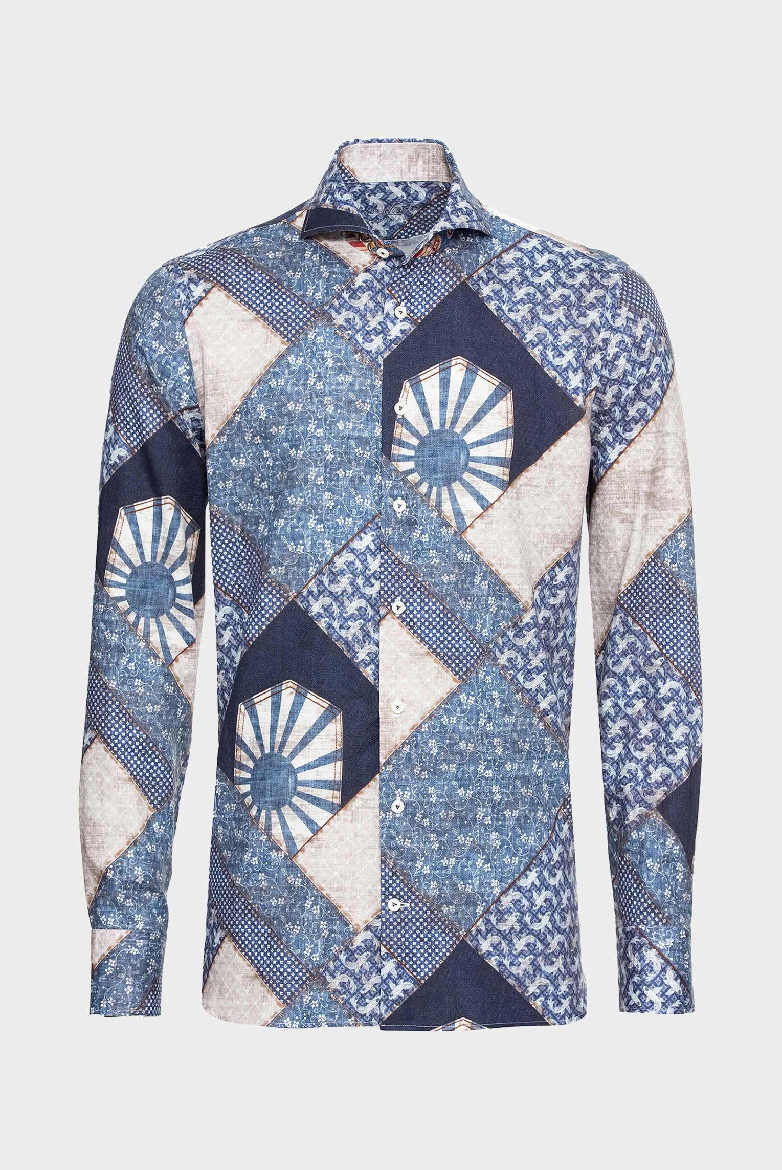 Van Laack-Hochwertiges Hemd mit Flickwerk Druck aus Baumwolle Tailor Fit Blau-Hemden & Blusen-Black-Deal-Outlet-by-ARCHIVIST