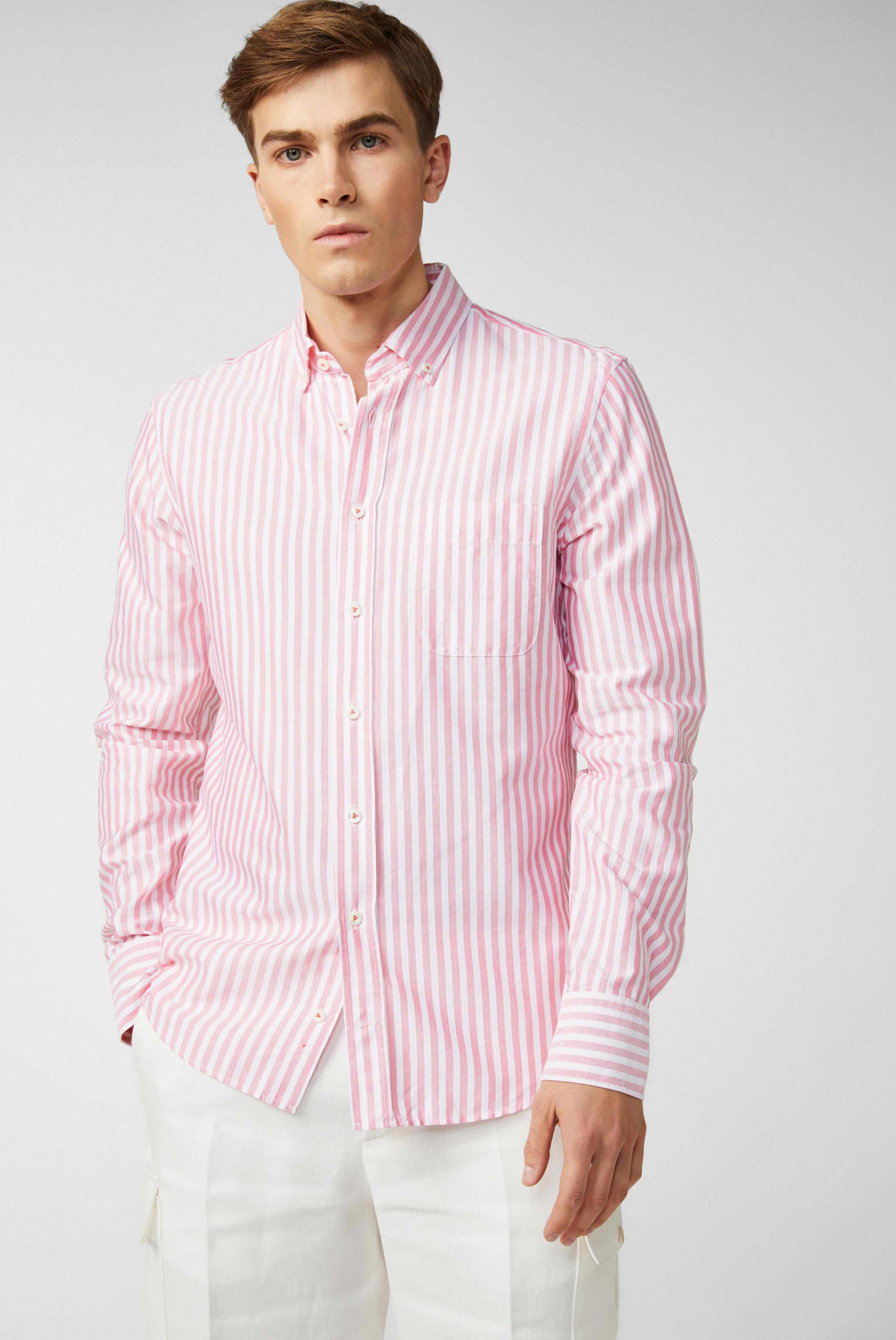 Klassisches Streifenhemd mit Fine-Oxford Waschung Koralle