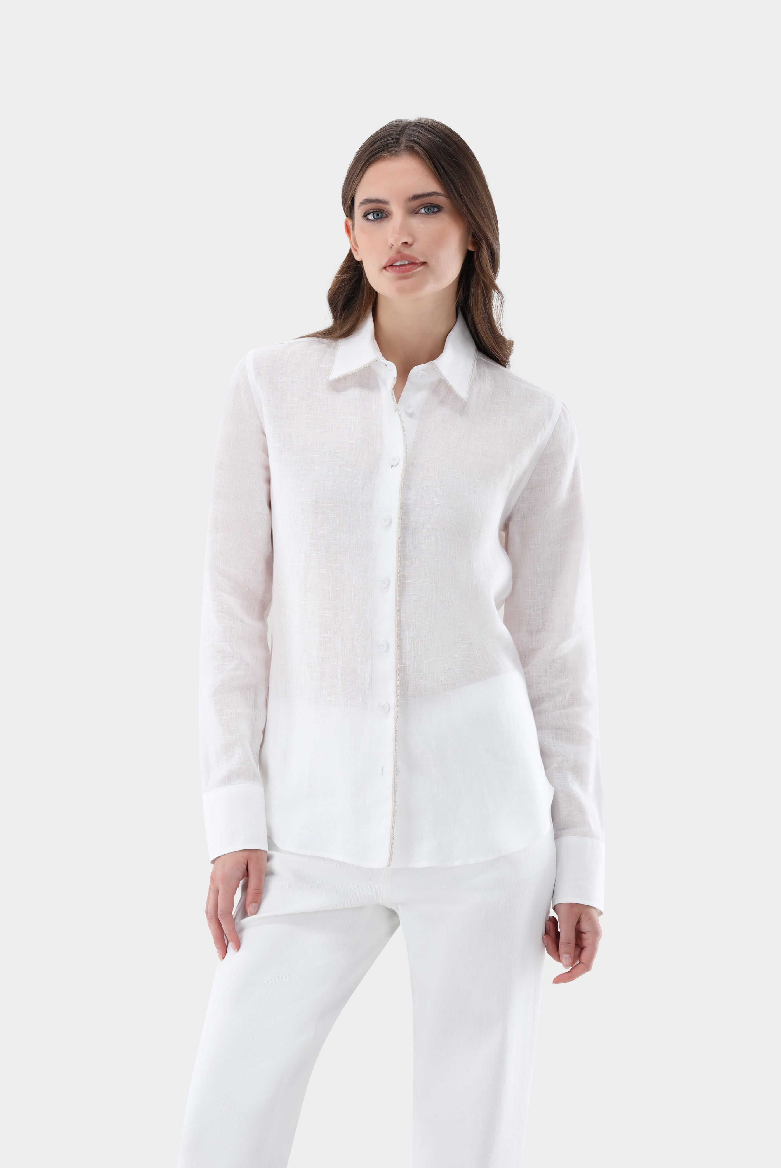 Linen shirt blouse with piping detail