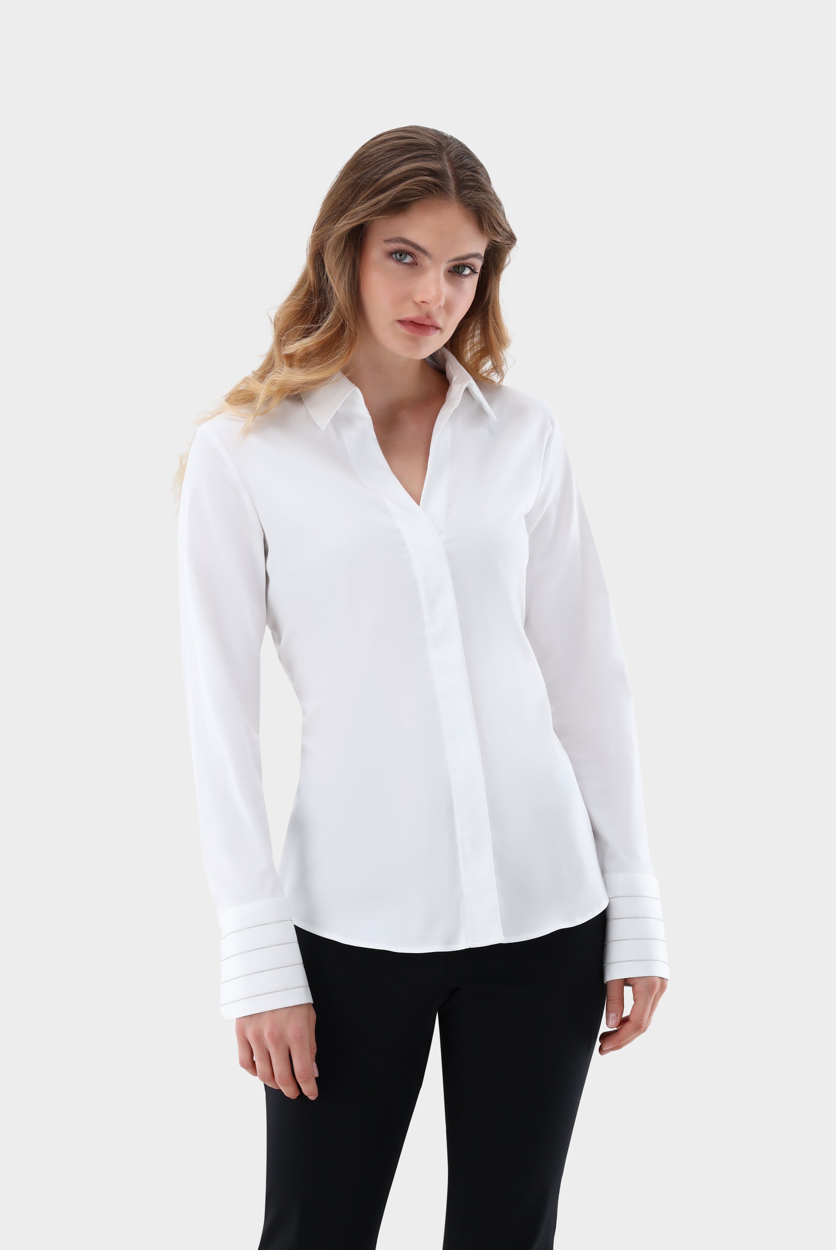 Fitted satin blouse with shimmering details