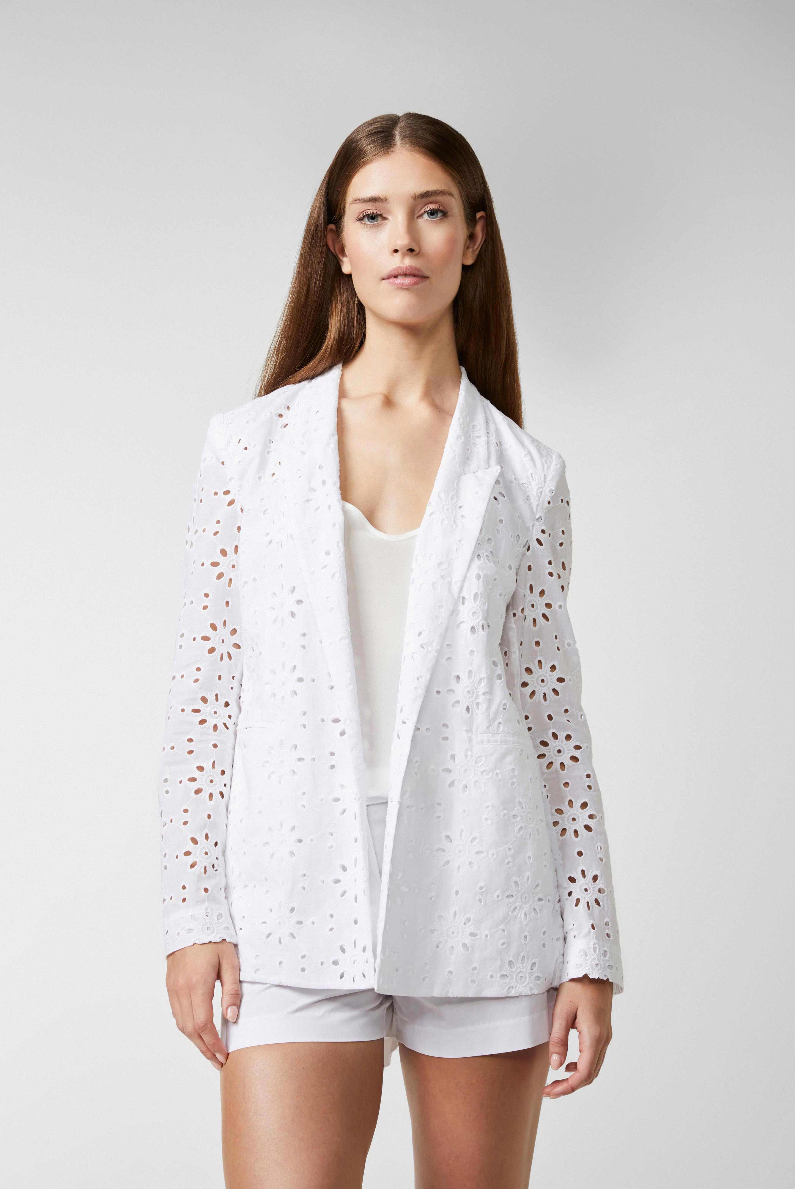 Blazer mit lockerer Passform ohne Futter aus Baumwolle mit Lochstickerei Weiß