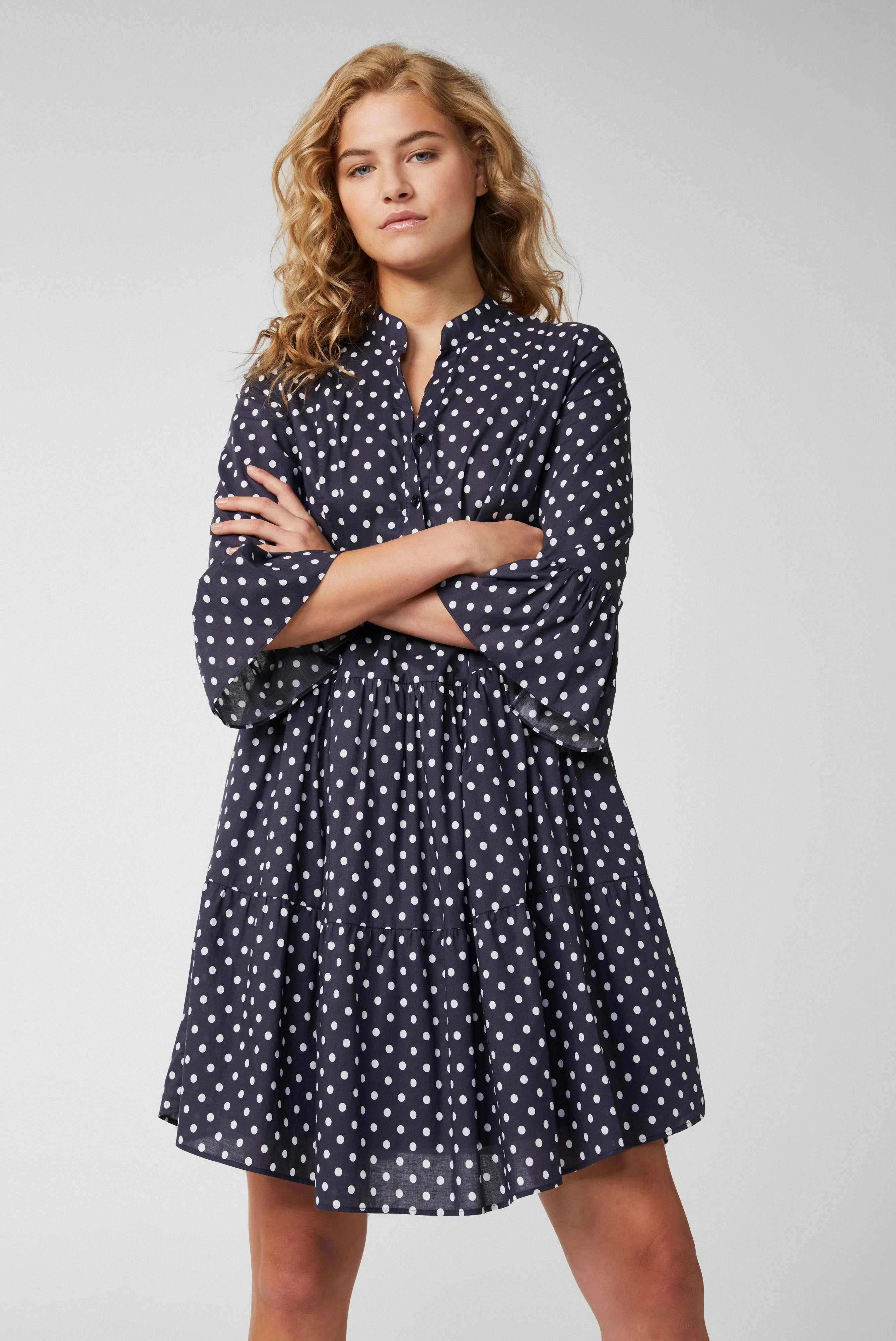 Van Laack-Mini-Slip-on-Kleid mit Godet-Details aus Baumwoll-Voile mit Punktdruck Blau-Kleider & Röcke-Black-Deal-Outlet-by-ARCHIVIST