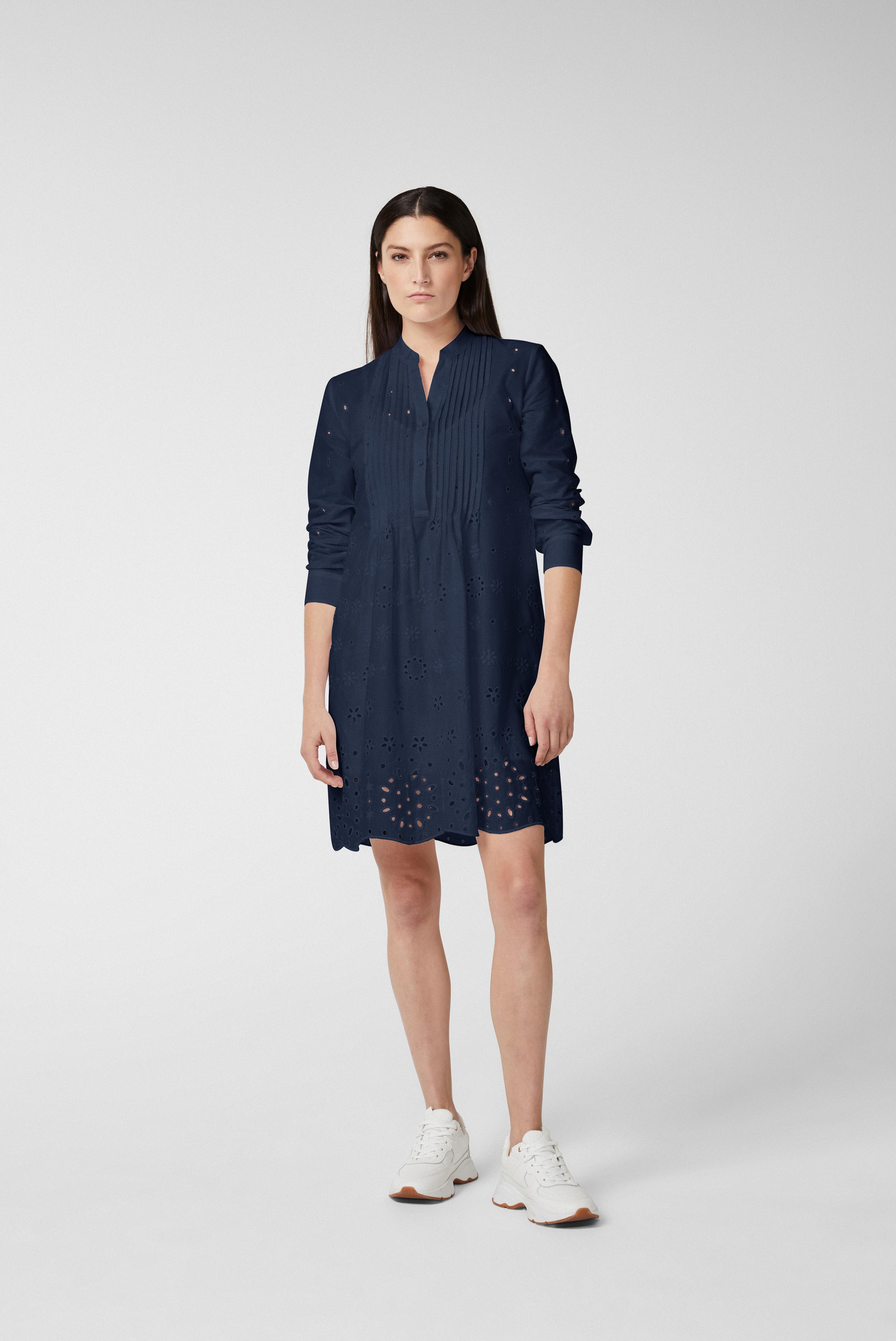 Van Laack-Knielanges Slip-on-Kleid mit Stehkragen und Spitzenabschlüssen-Kleider & Röcke-Black-Deal-Outlet-by-ARCHIVIST