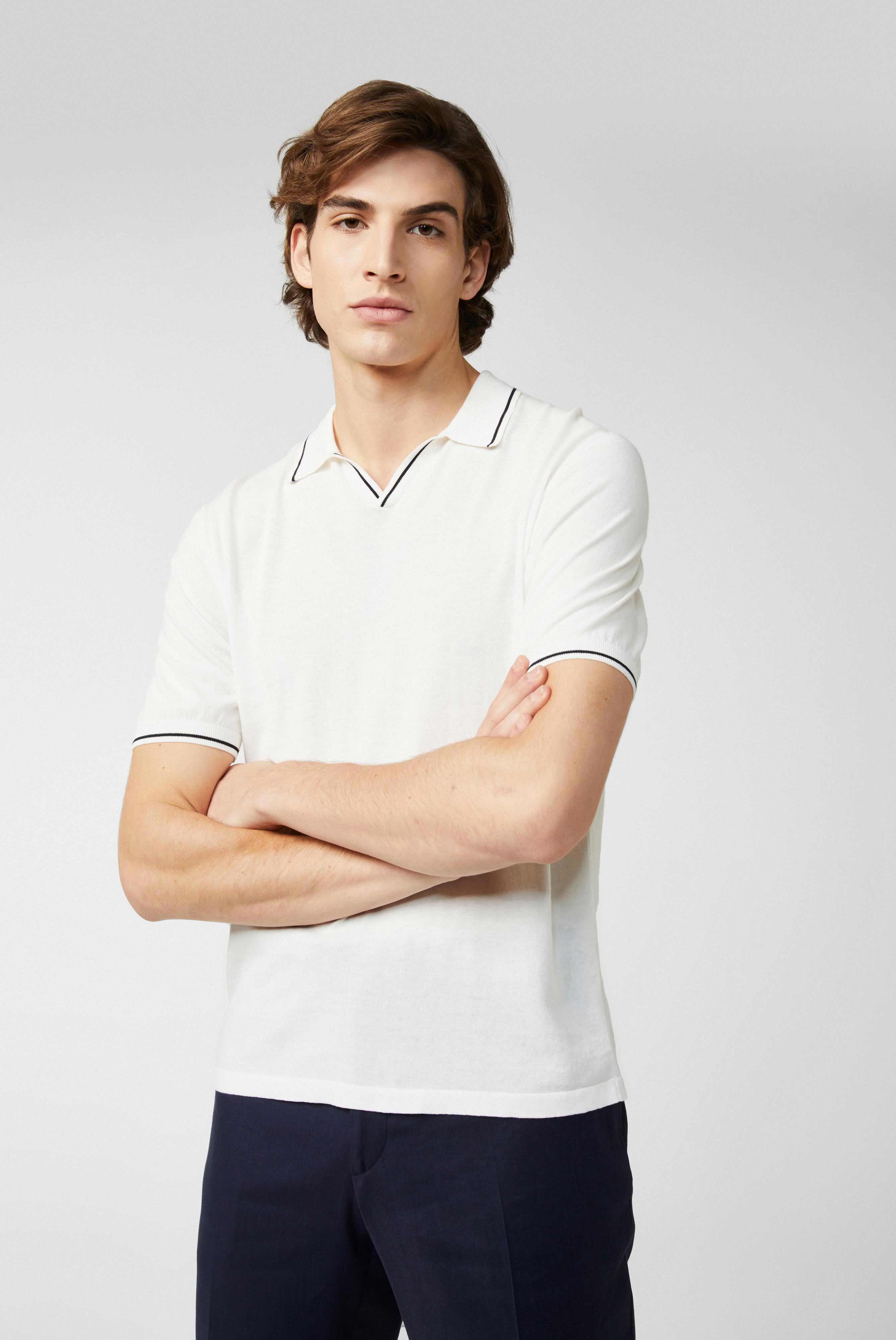 Van Laack-Strick Poloshirt aus Air Cotton mit V-Ausschnitt Offwhite-Shirts-Black-Deal-Outlet-by-ARCHIVIST