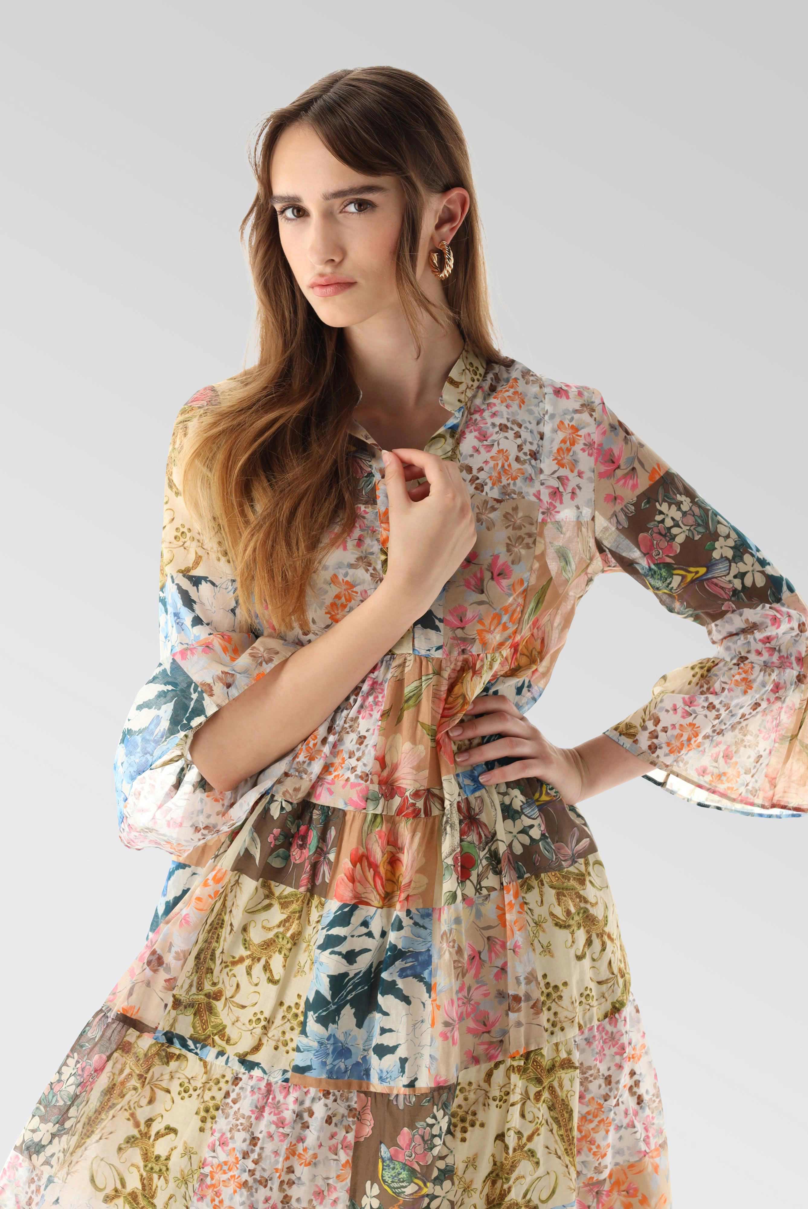 Slip-On-Kleid mit Godet-Details aus Baumwolle mit Patchwork-Print