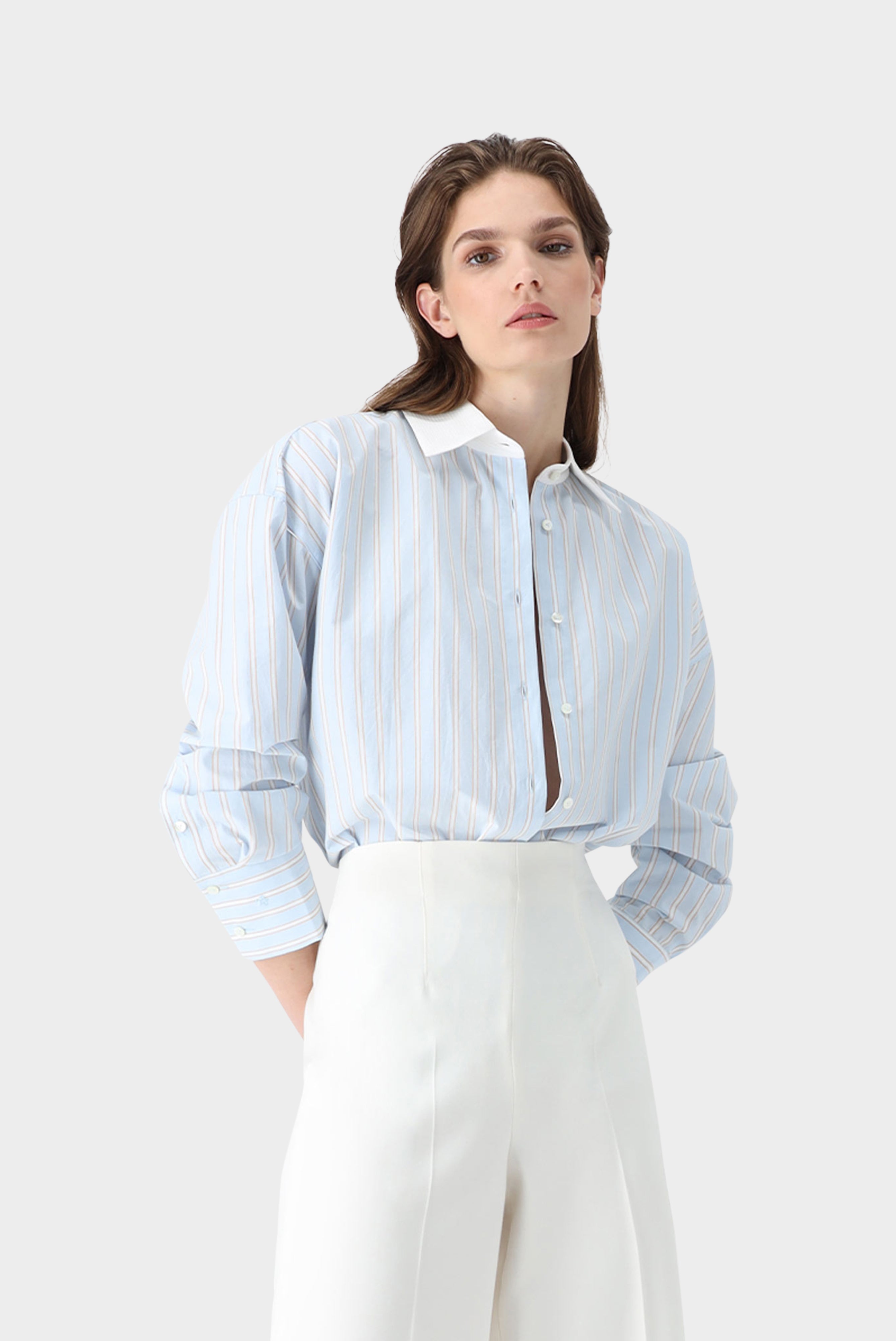 Van Laack-Gestreifte Hemdbluse mit Kontrastkragen-Hemden & Blusen-Black-Deal-Outlet-by-ARCHIVIST