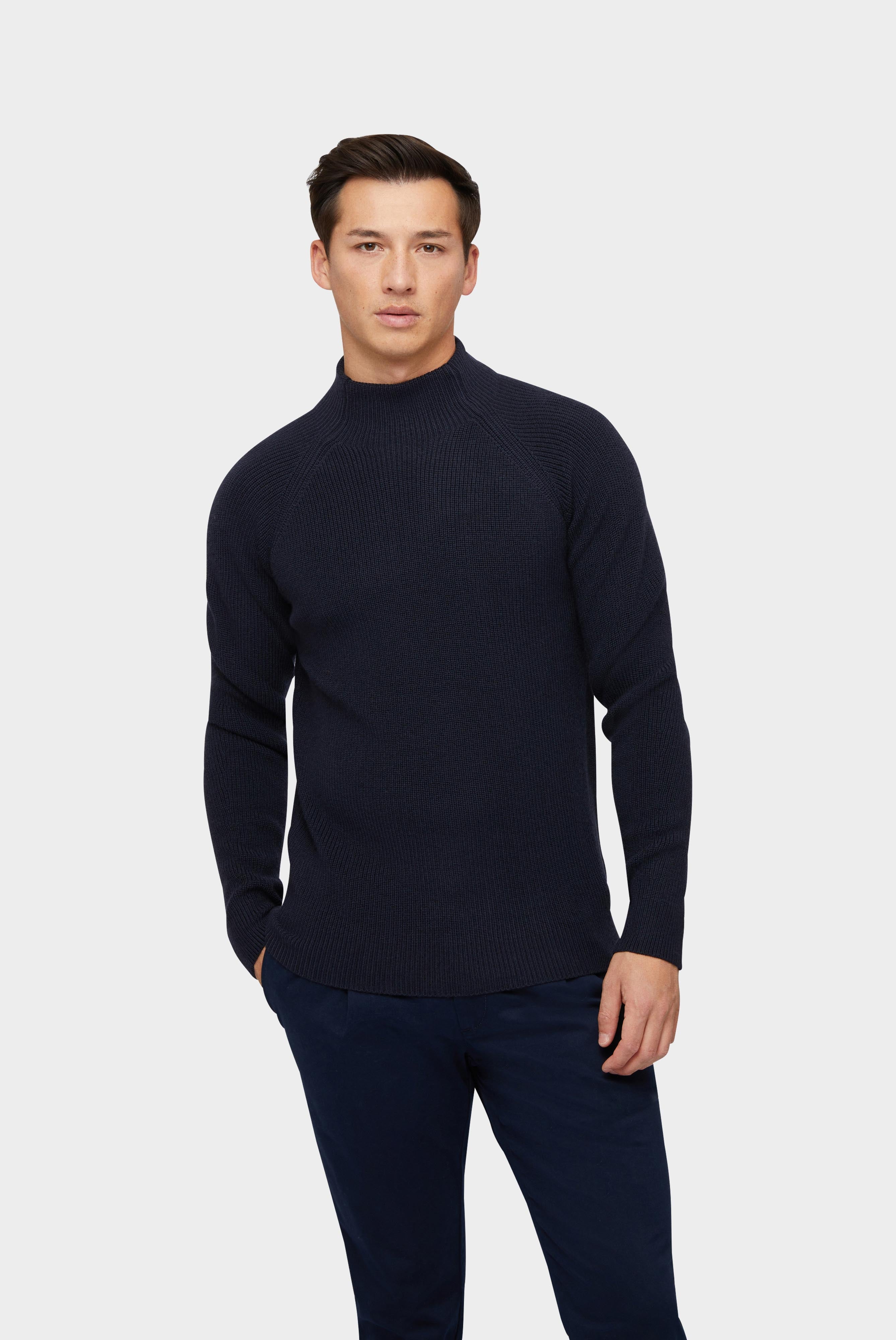 Mock-Neck Pullover aus Merinowolle Blau