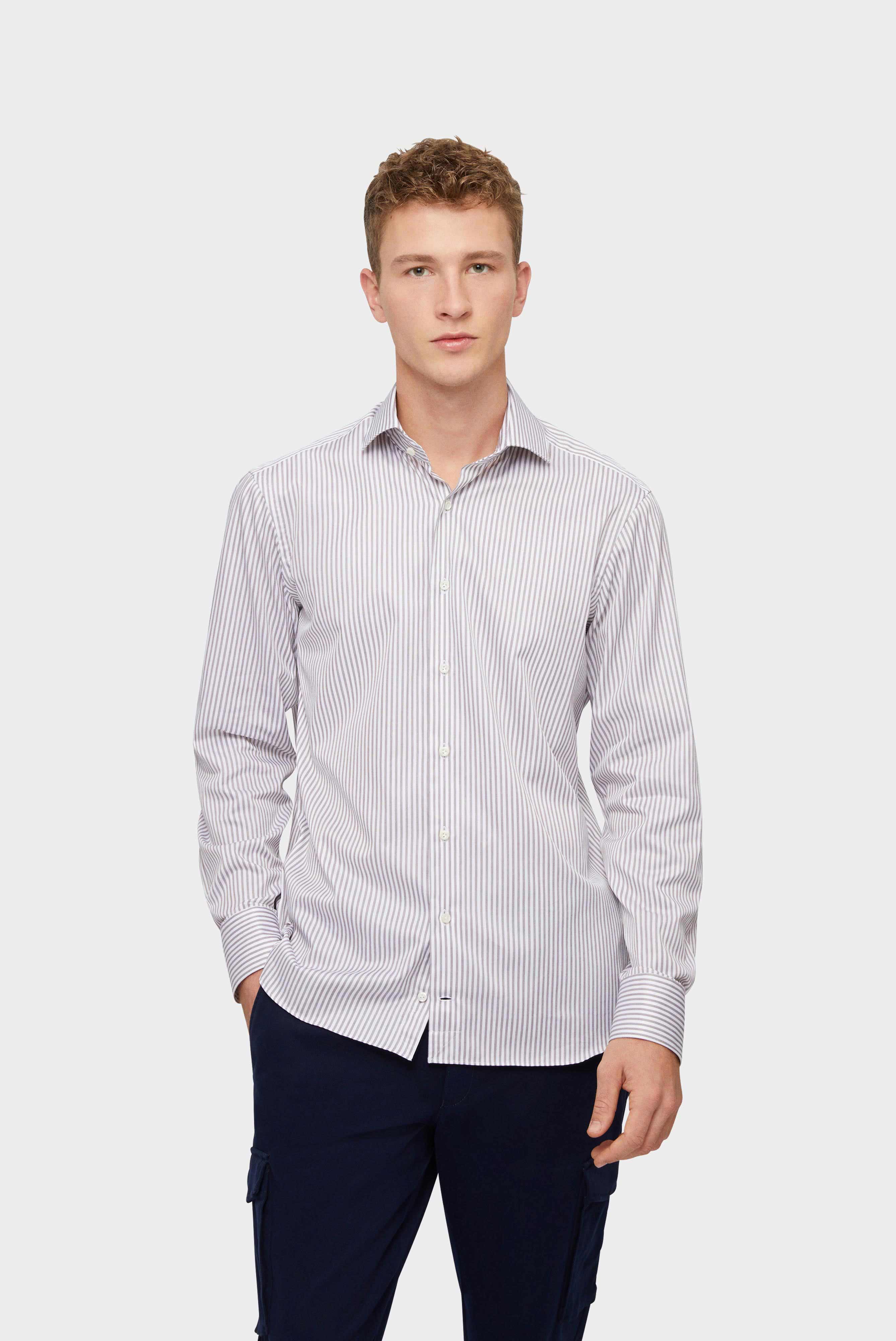 Twill Hemd Tailor Fit Beige/Weiß Gestreift