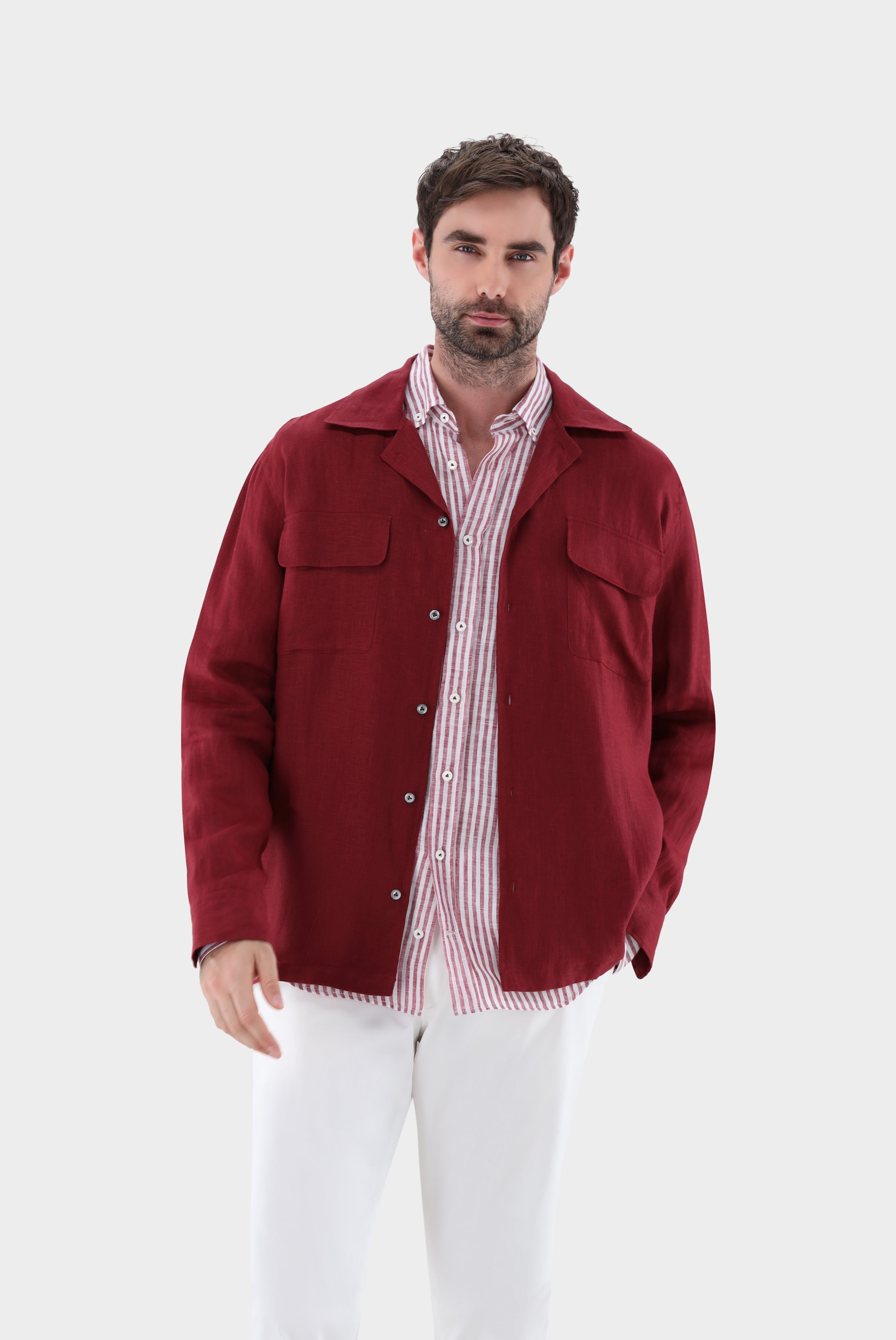 Hemdjacke mit Reverskragen aus Leinen