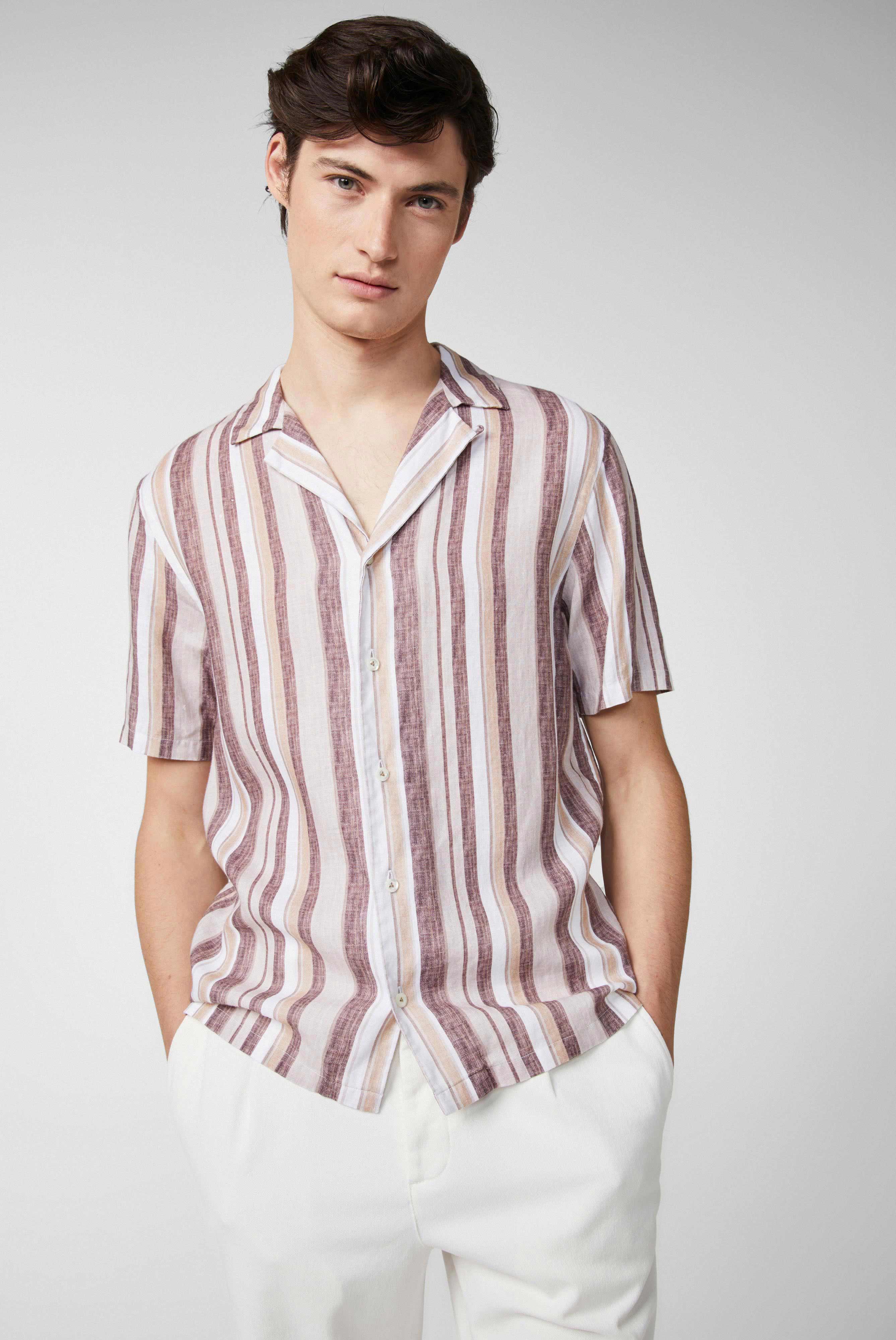 Van Laack-Mehrfarbig gestreiftes kurzärmliges Hemd aus Leinenstoff Beige-Hemden & Blusen-Black-Deal-Outlet-by-ARCHIVIST