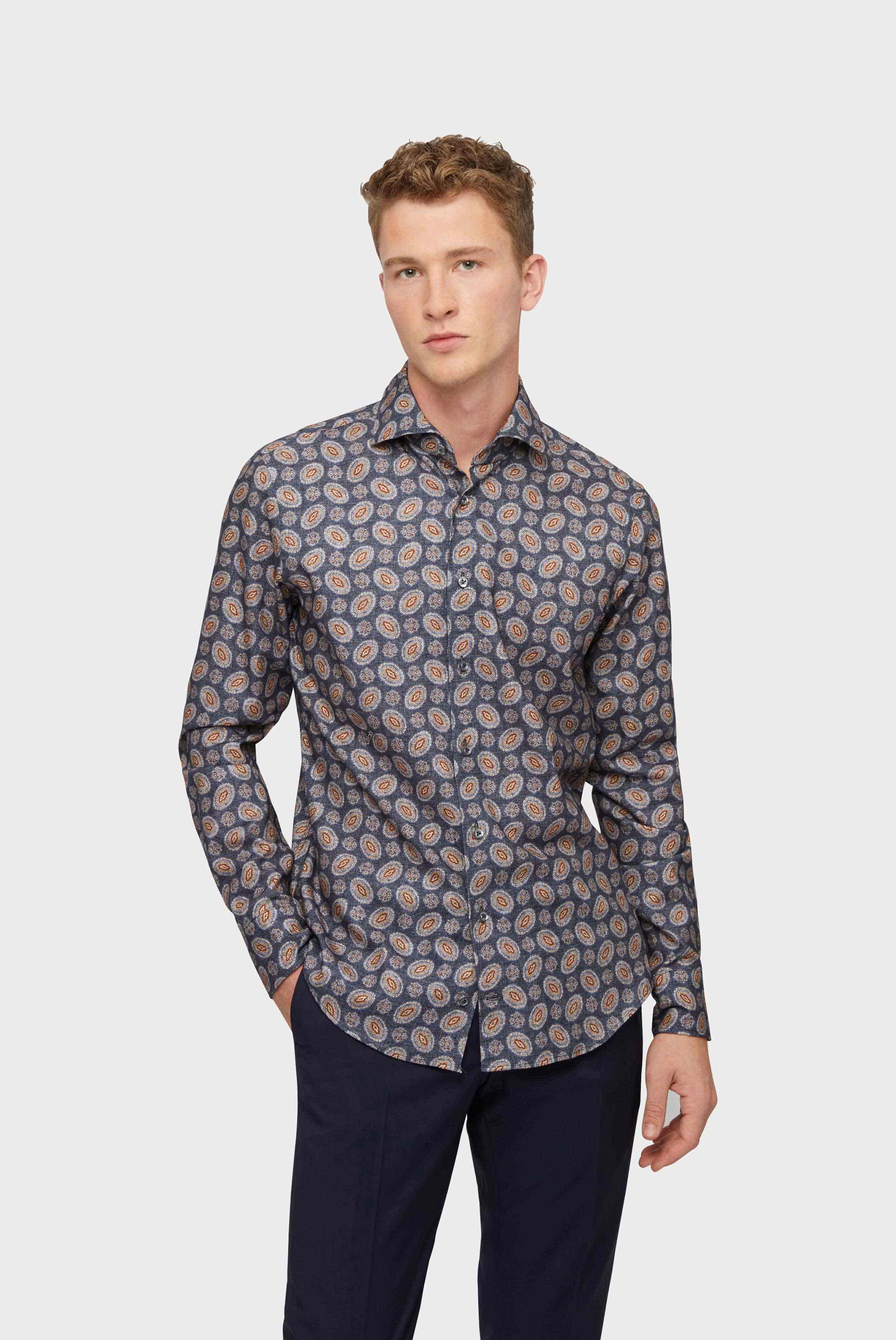 Hemd mit Paisley Print Haifischkragen Slim Fit Blau