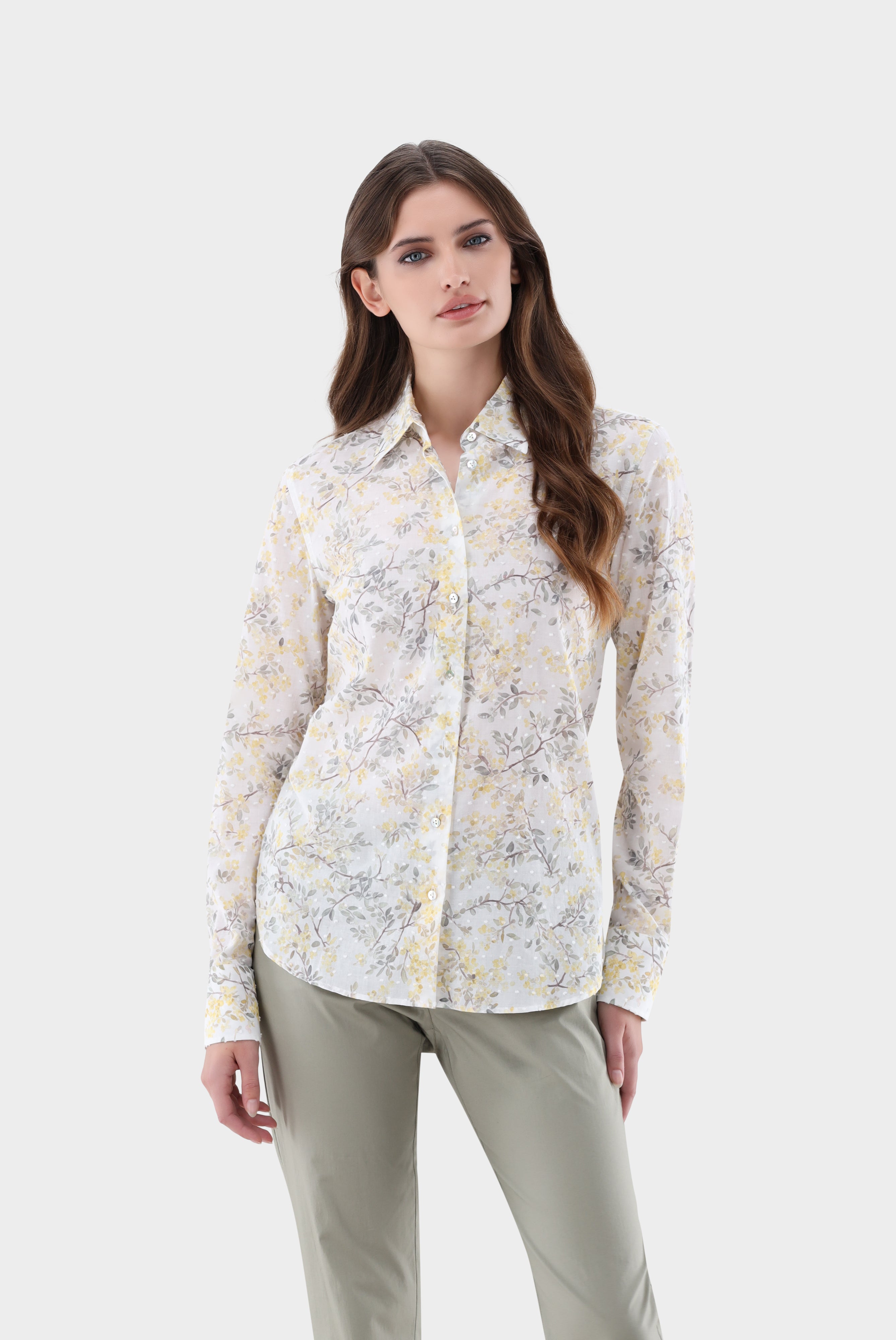 Hemdbluse aus Baumwoll-Plumetis mit Blumendruck
