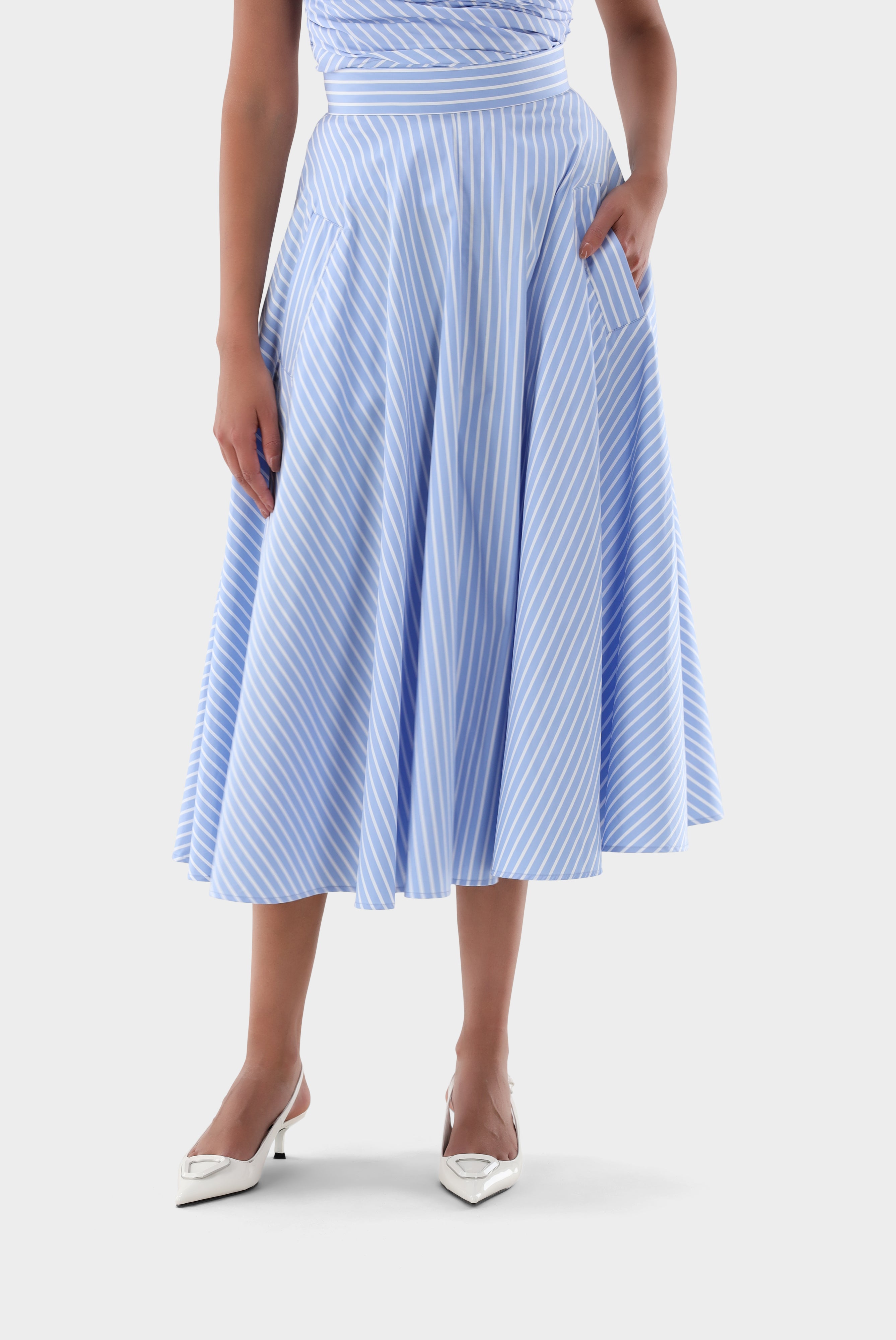 Van Laack-Gestreifter ausgestellter Midi-Rock-Kleider & Röcke-Black-Deal-Outlet-by-ARCHIVIST