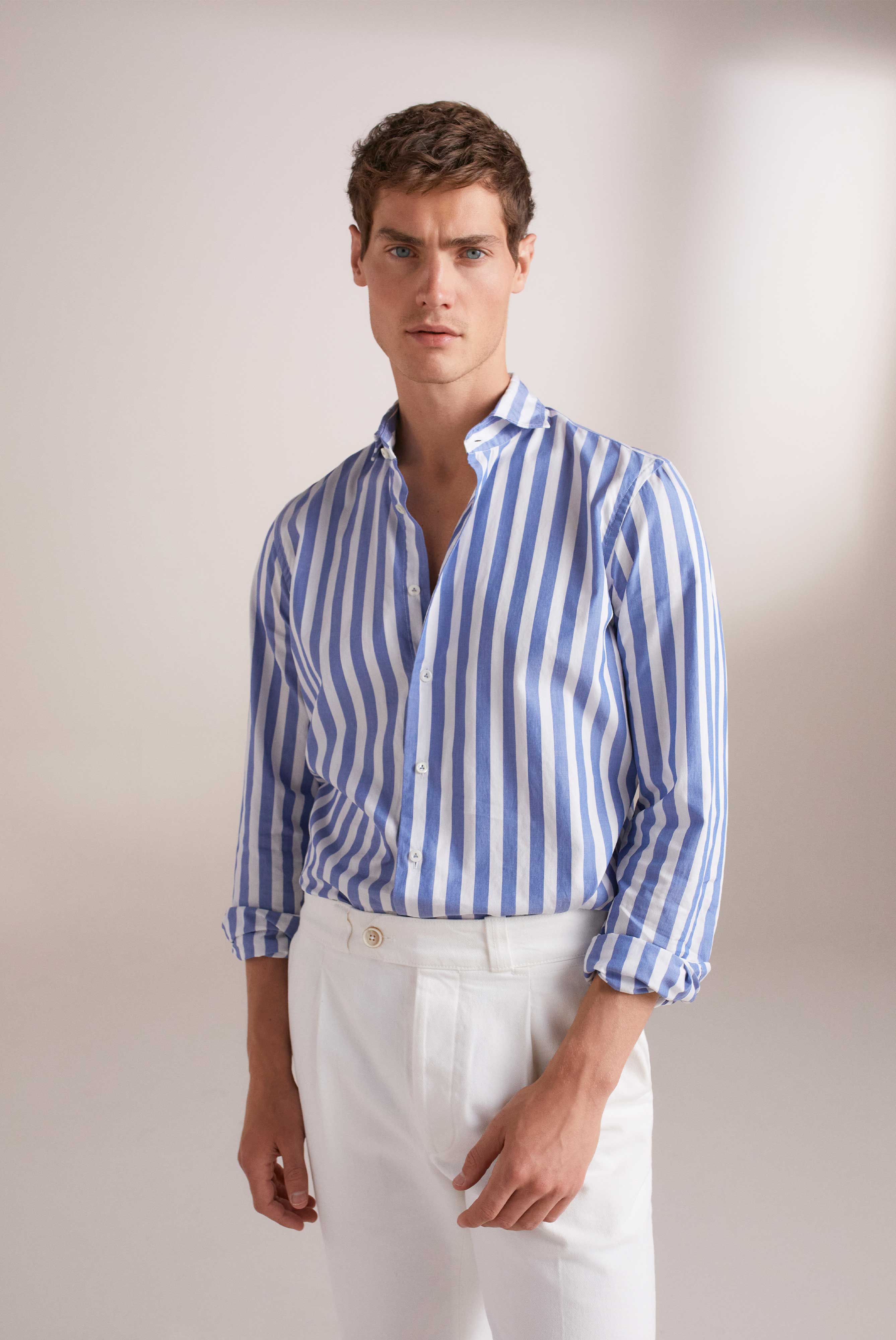 Klassisches Hemd Tailor Fit Blau Weiß Gestreift