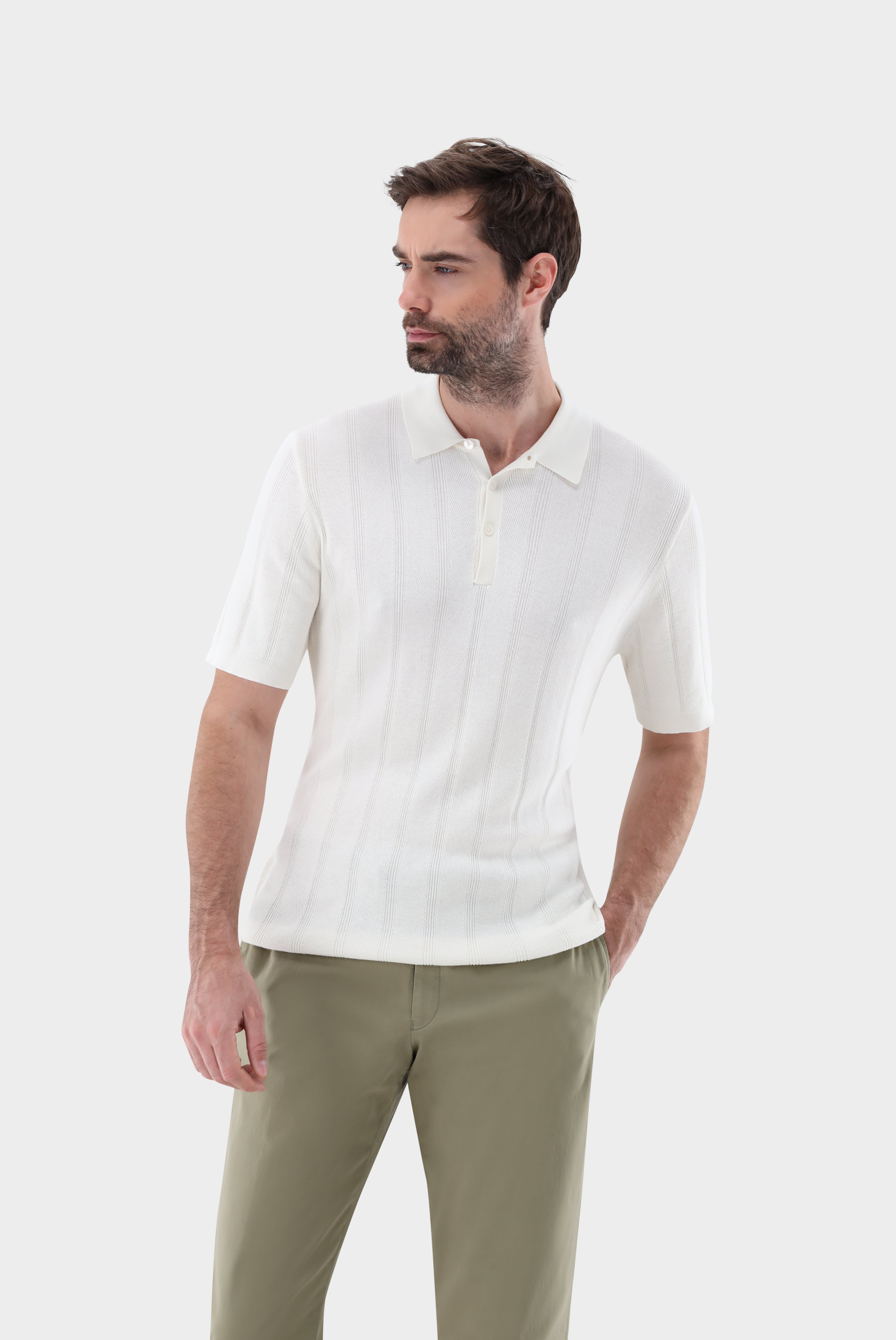 Knitted polo shirt with jacquard stripes