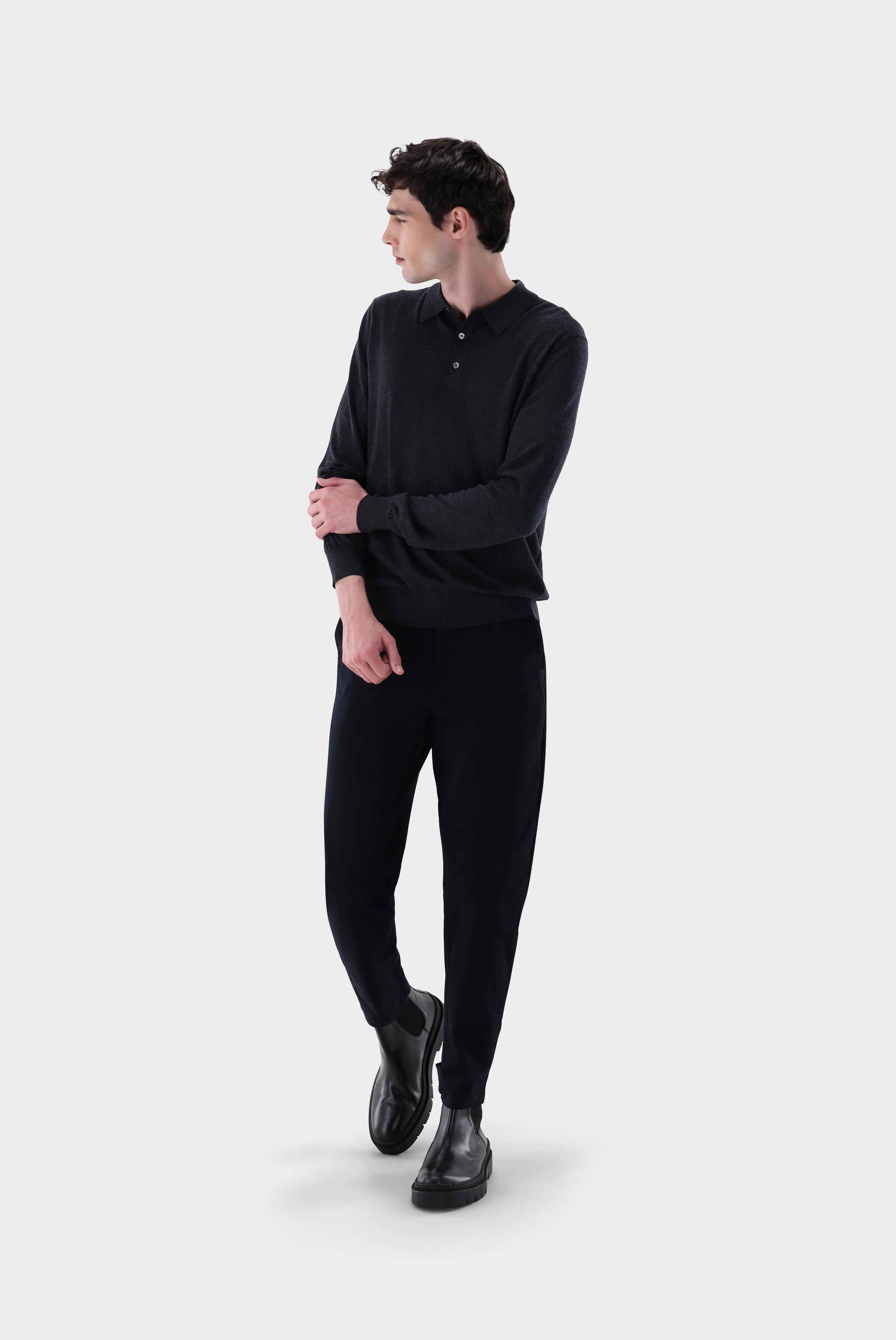 Van Laack-Langarm Poloshirt aus Ultrafeiner Merinowolle-Hemden & Blusen-Black-Deal-Outlet-by-ARCHIVIST