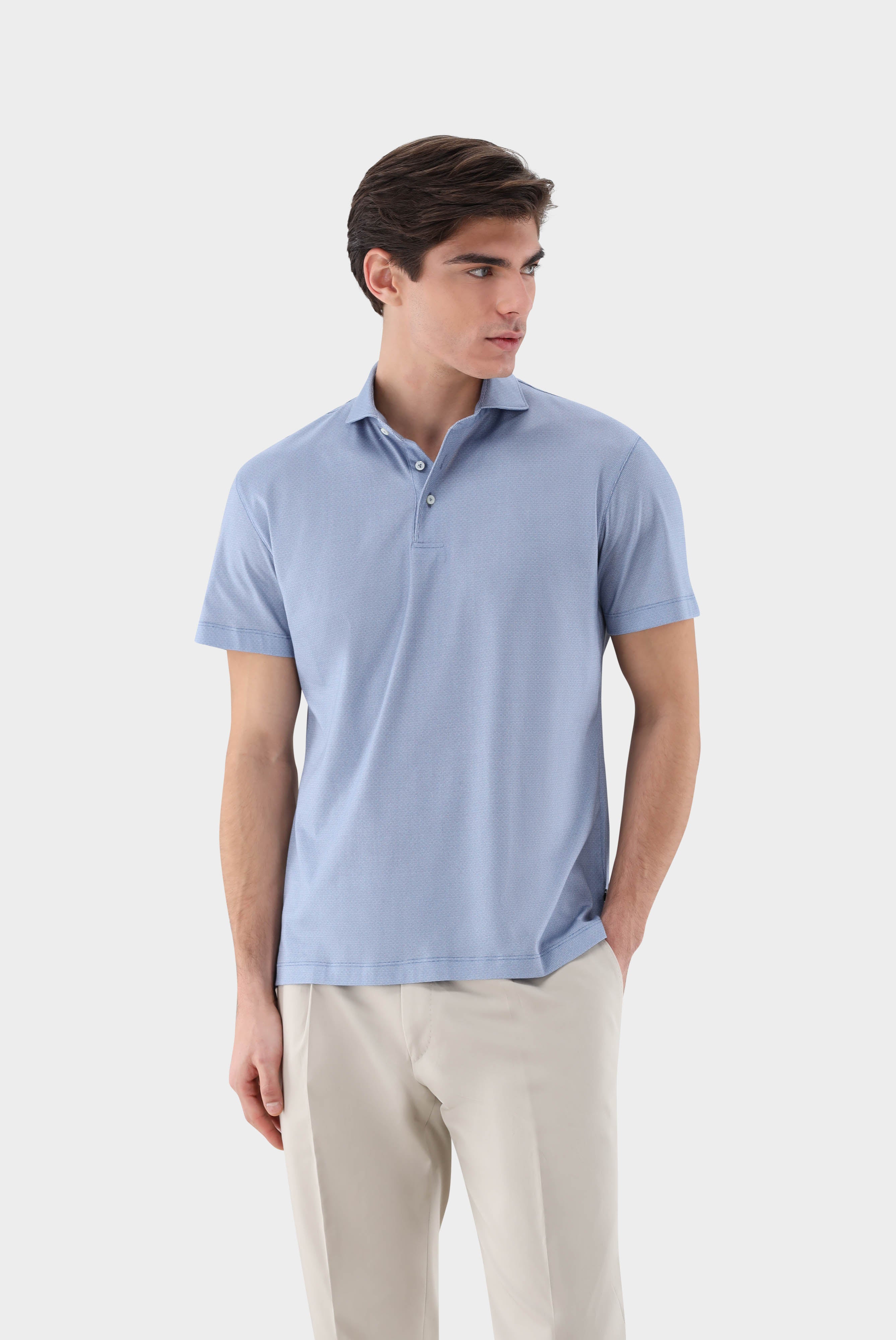 Jersey-Poloshirt mit Mikrodruck aus Swiss Cotton