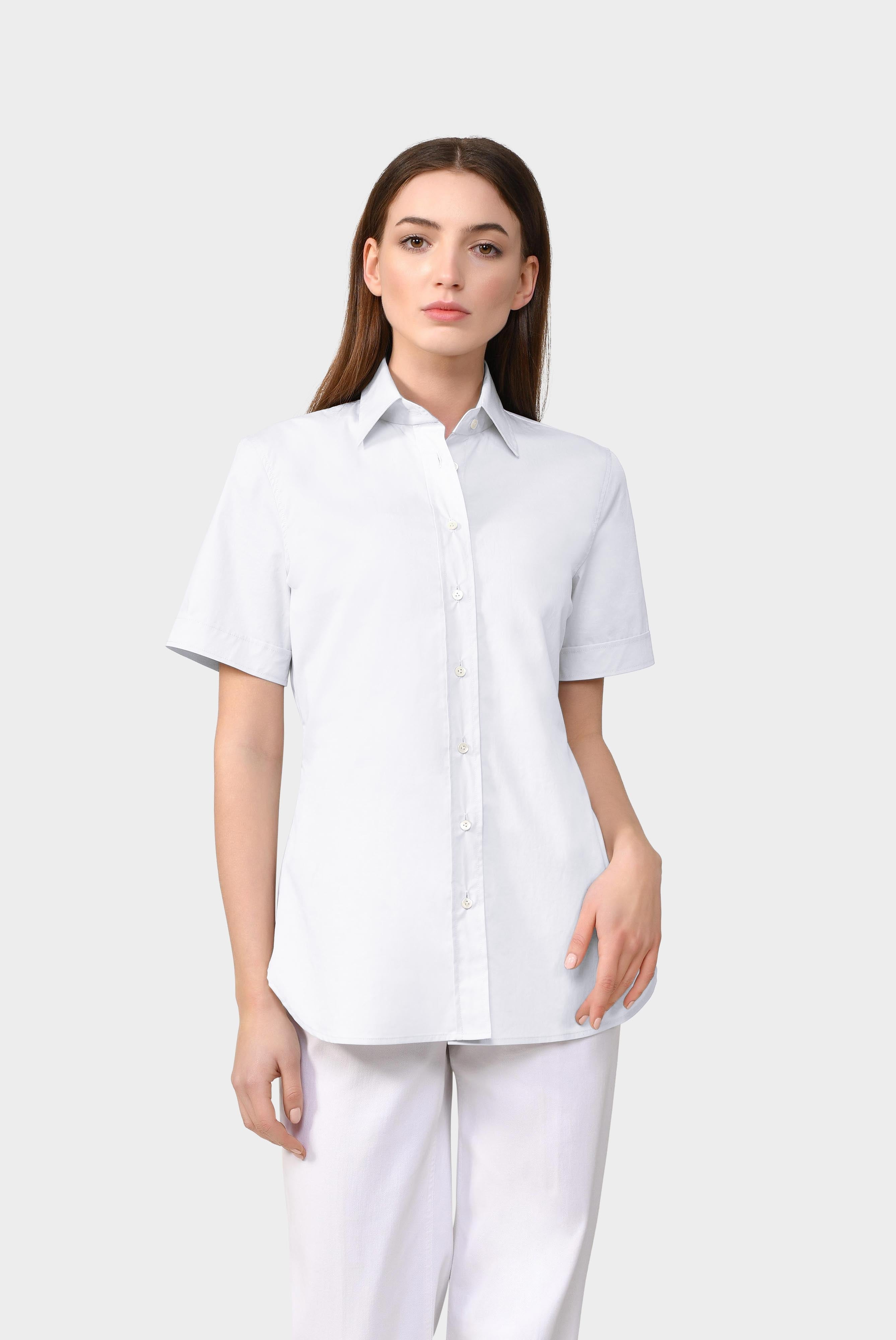 Hemdbluse aus Baumwollstretch mit Papier-Touch-Effekt Weiß