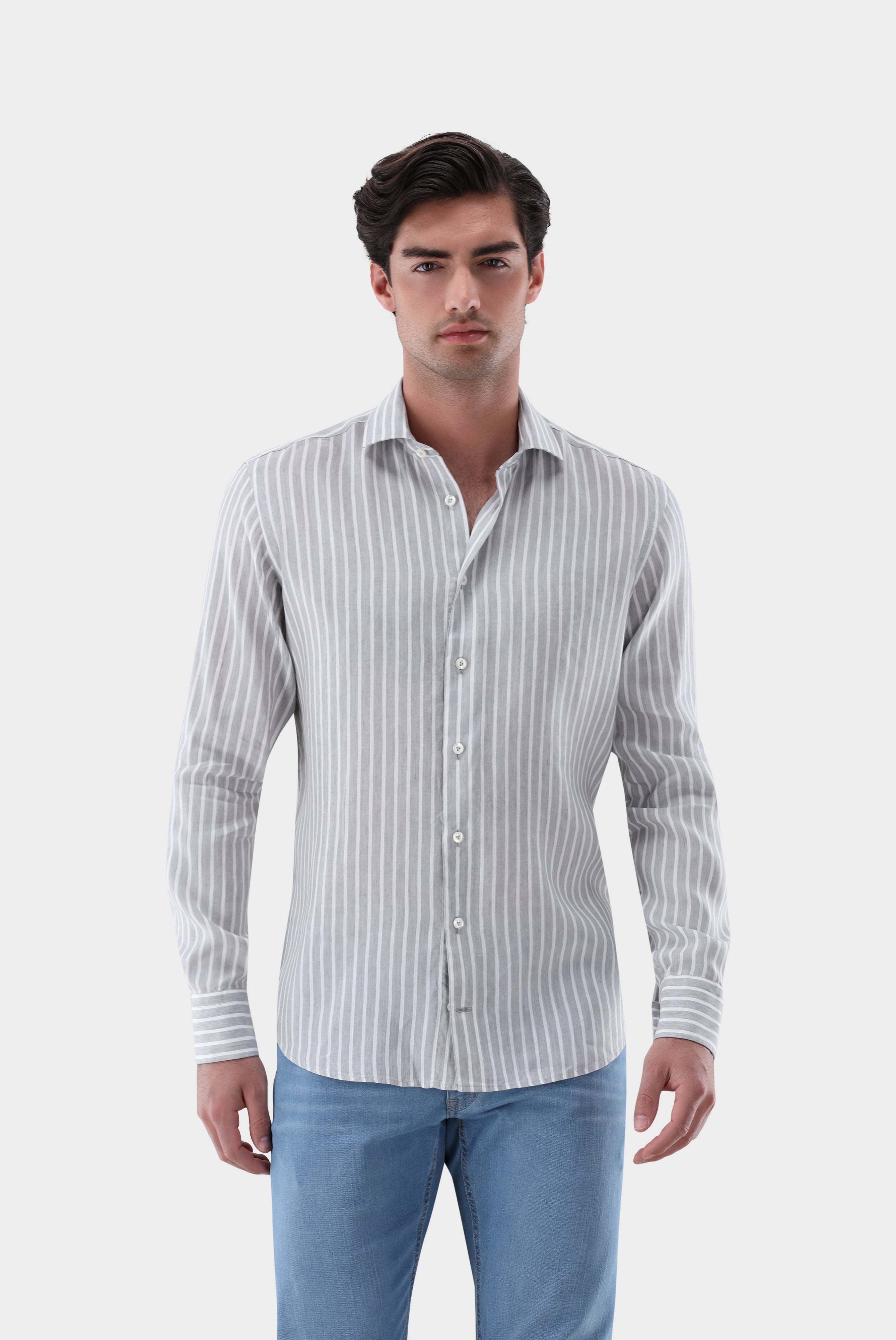 Van Laack-Gestreiftes Hemd aus Tencel und Leinen-Hemden & Blusen-Black-Deal-Outlet-by-ARCHIVIST