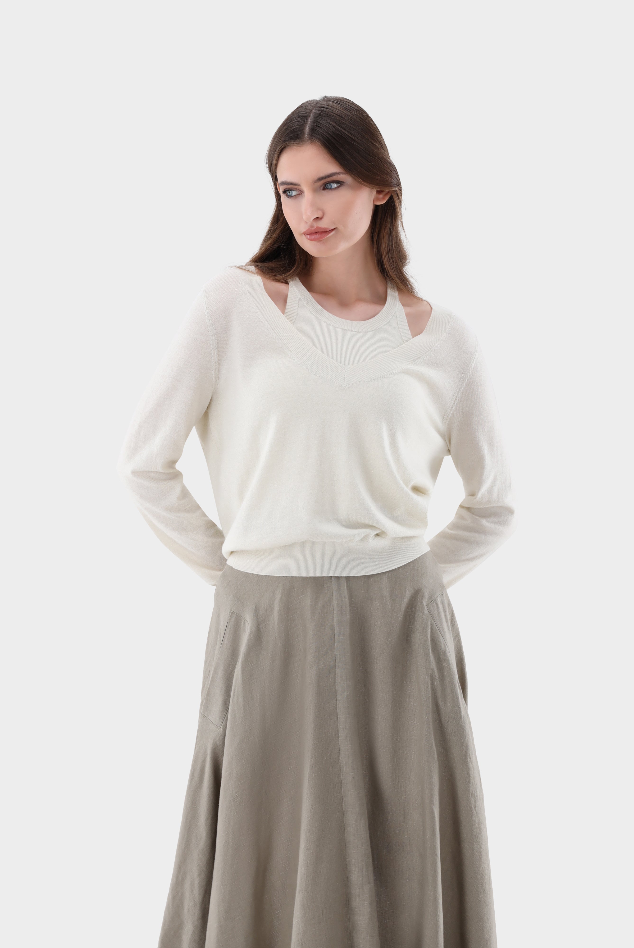 Van Laack-Pullover mit V-Ausschnitt aus Merino und Lamé-Strick & Pullover-Black-Deal-Outlet-by-ARCHIVIST