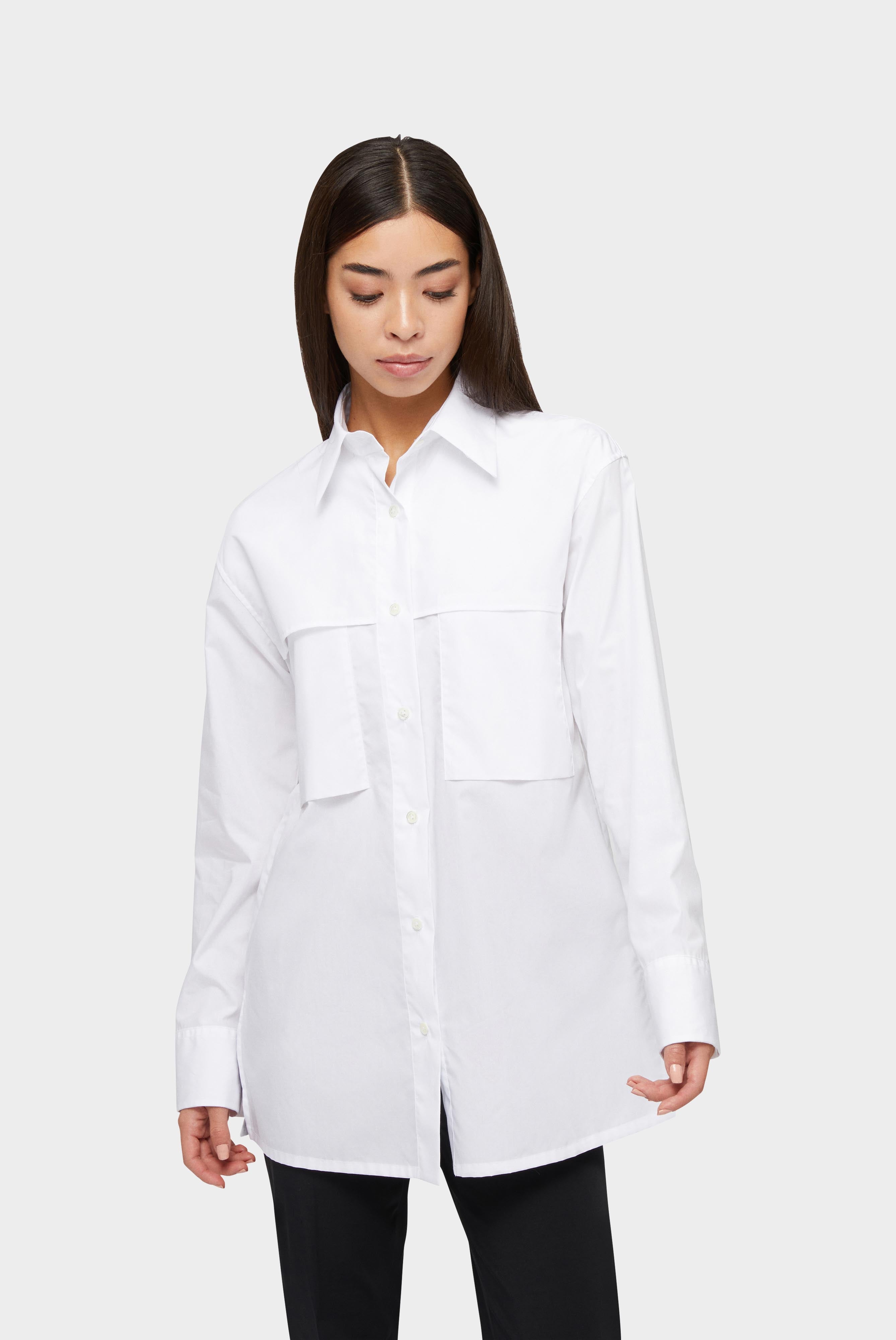 Poplin blouse with patch pockets, white