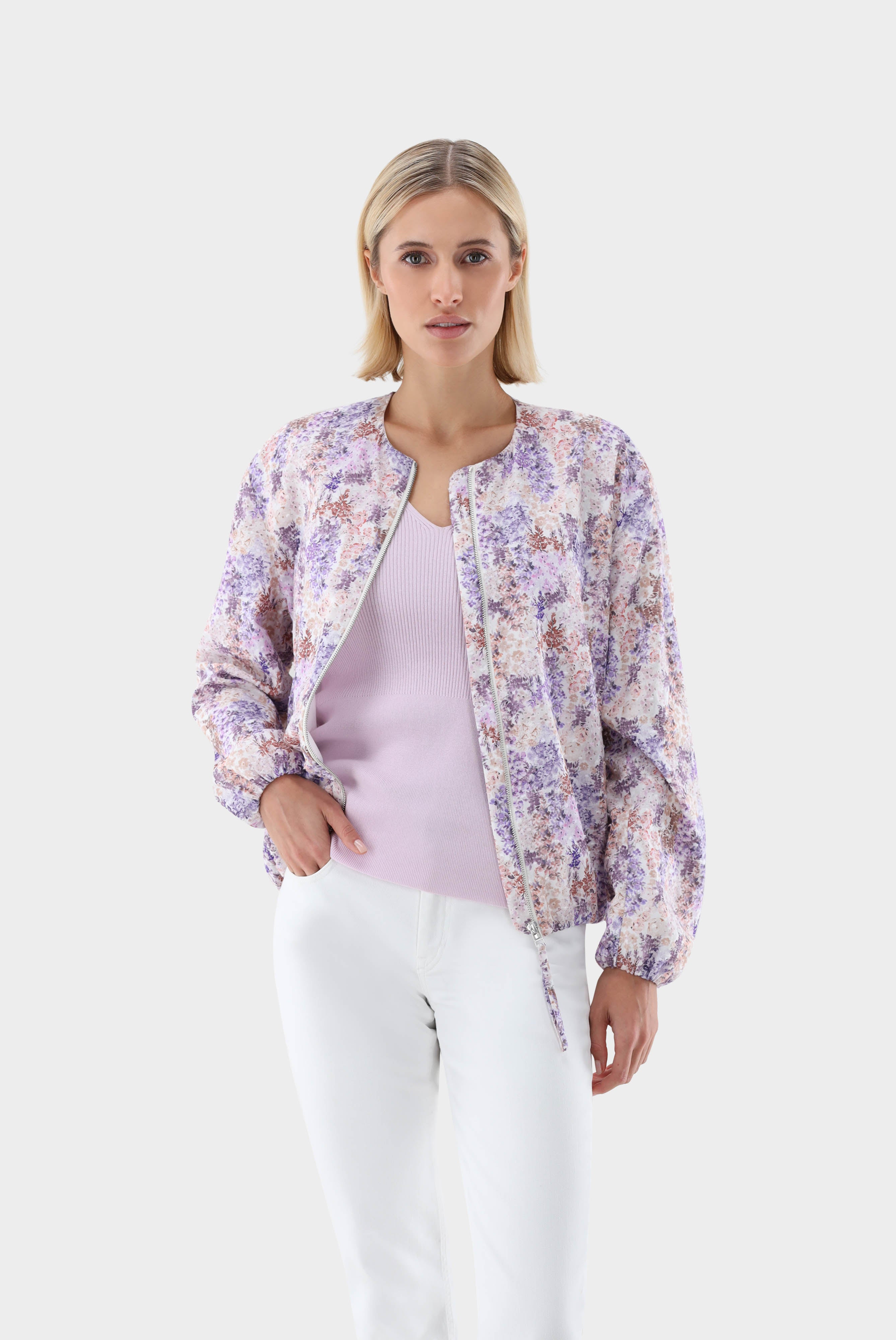 Zip-up blouson with floral print