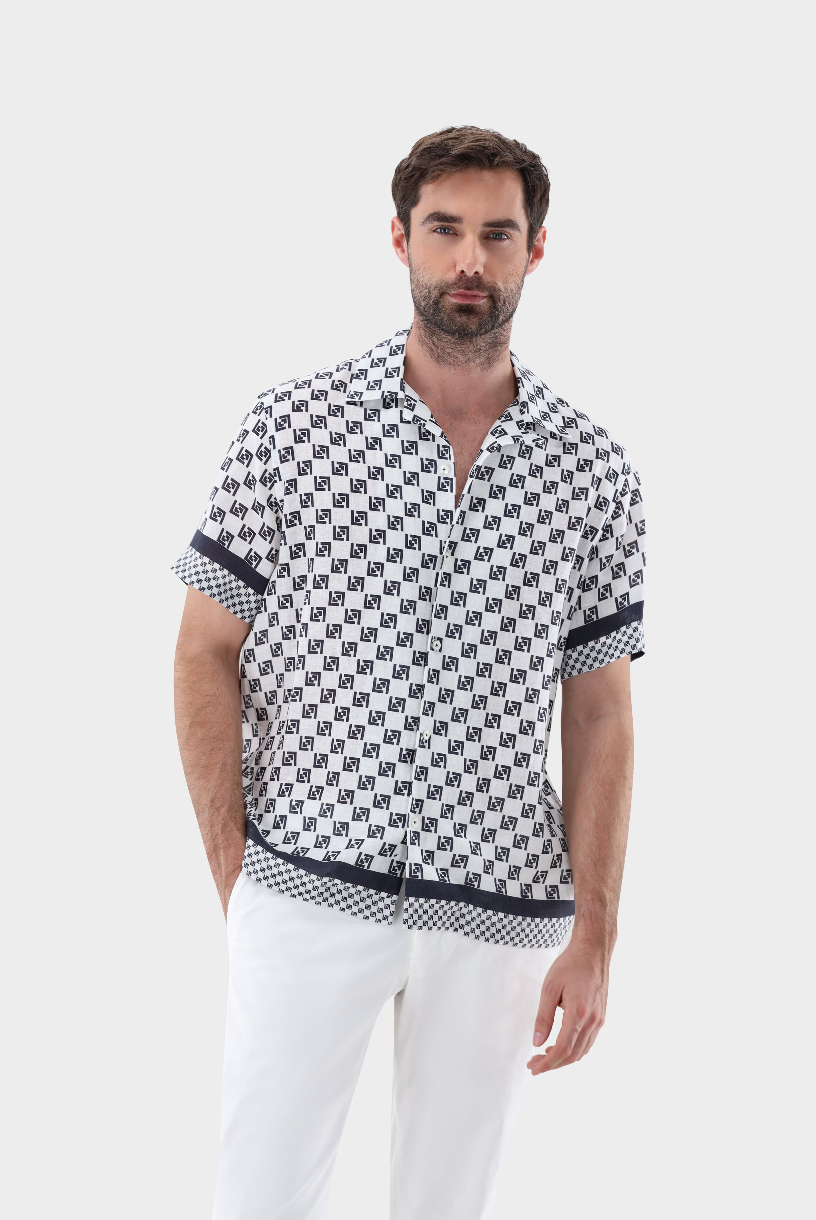 Van Laack-Kurzarmhemd mit Reverskragen und Geometrischem Druck-Hemden & Blusen-Black-Deal-Outlet-by-ARCHIVIST