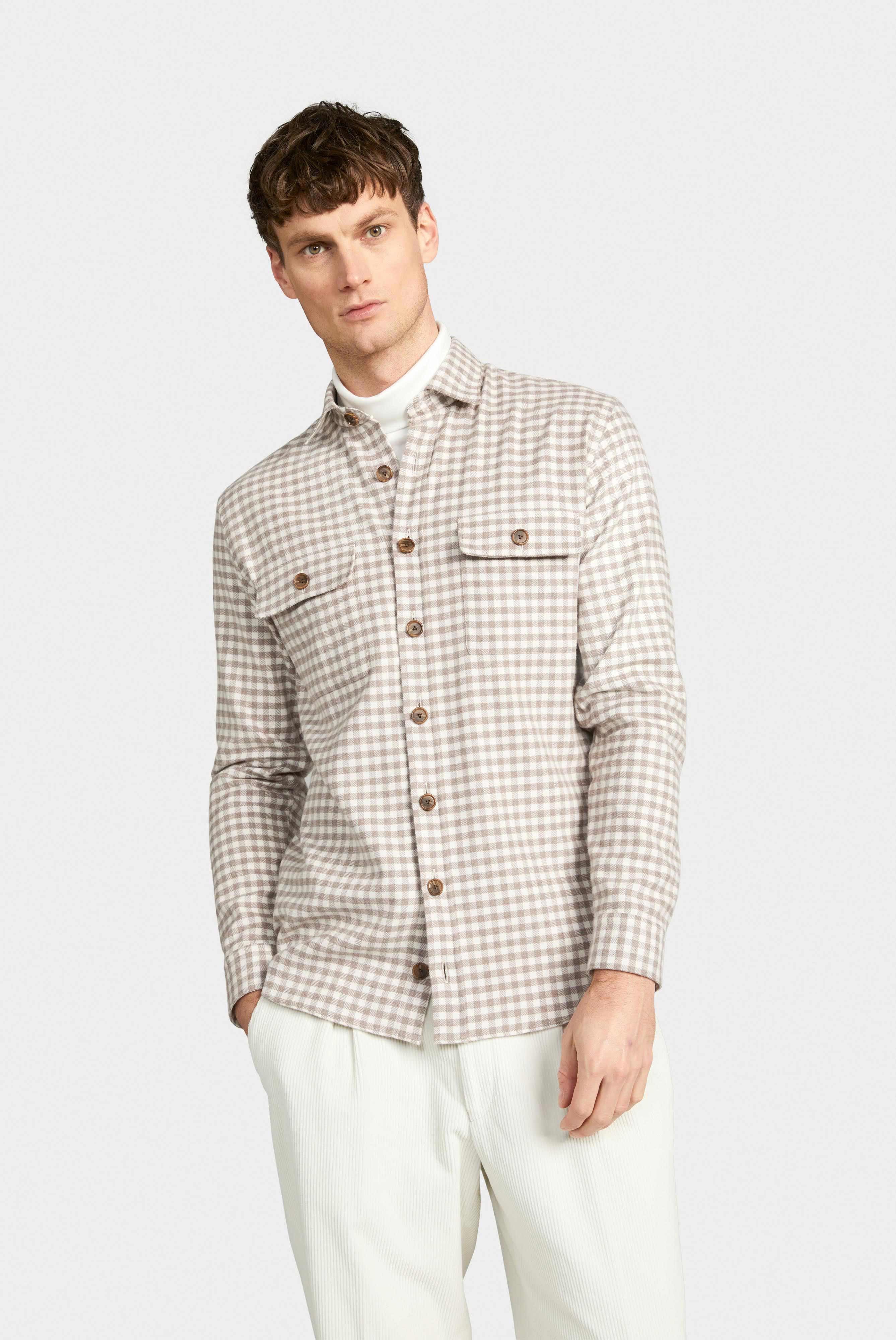 Van Laack-Karierte Hemdjacke aus Flanell-Twill Beige-Hemden & Blusen-Black-Deal-Outlet-by-ARCHIVIST