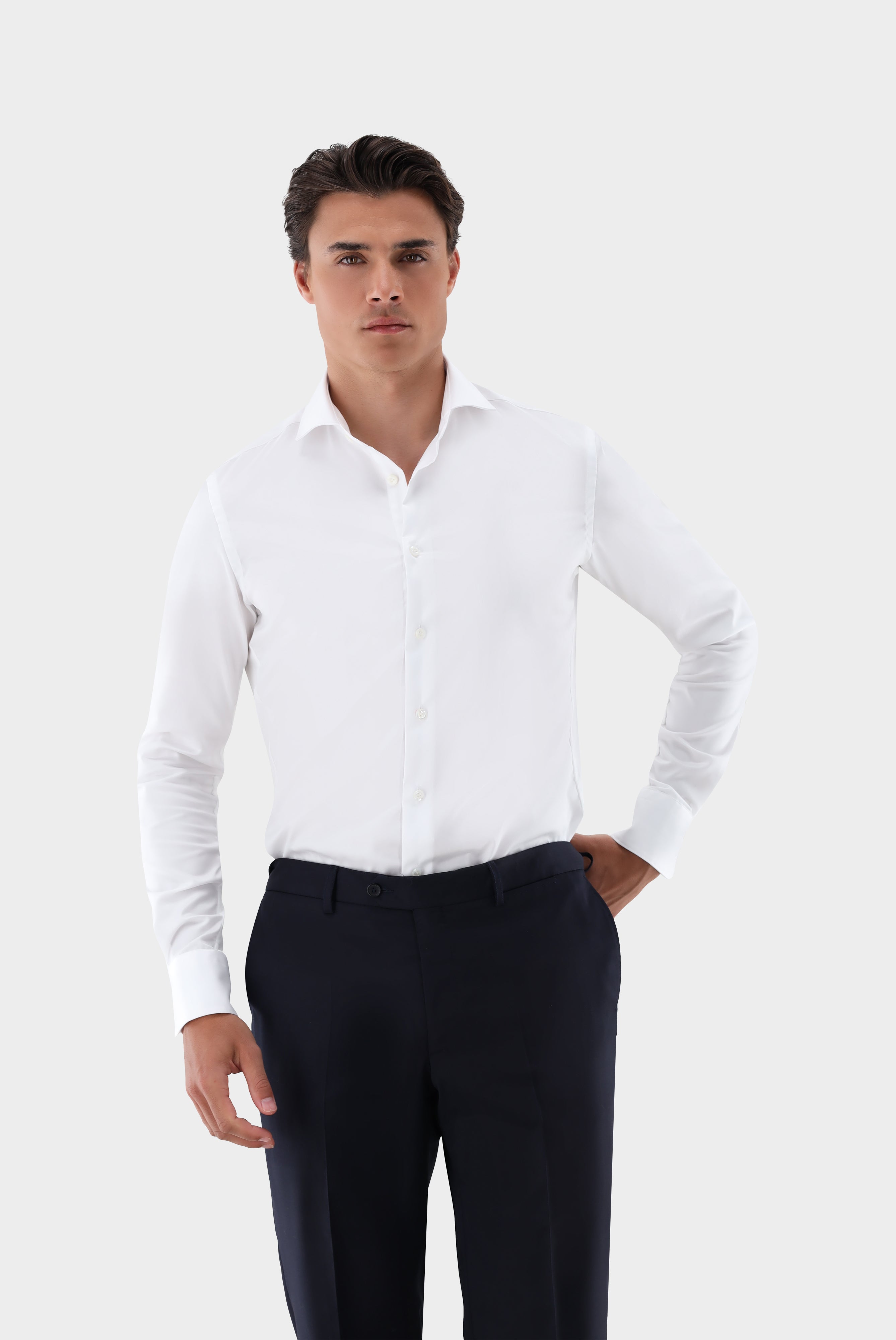 Non-iron hybrid shirt with jersey insert, slim fit