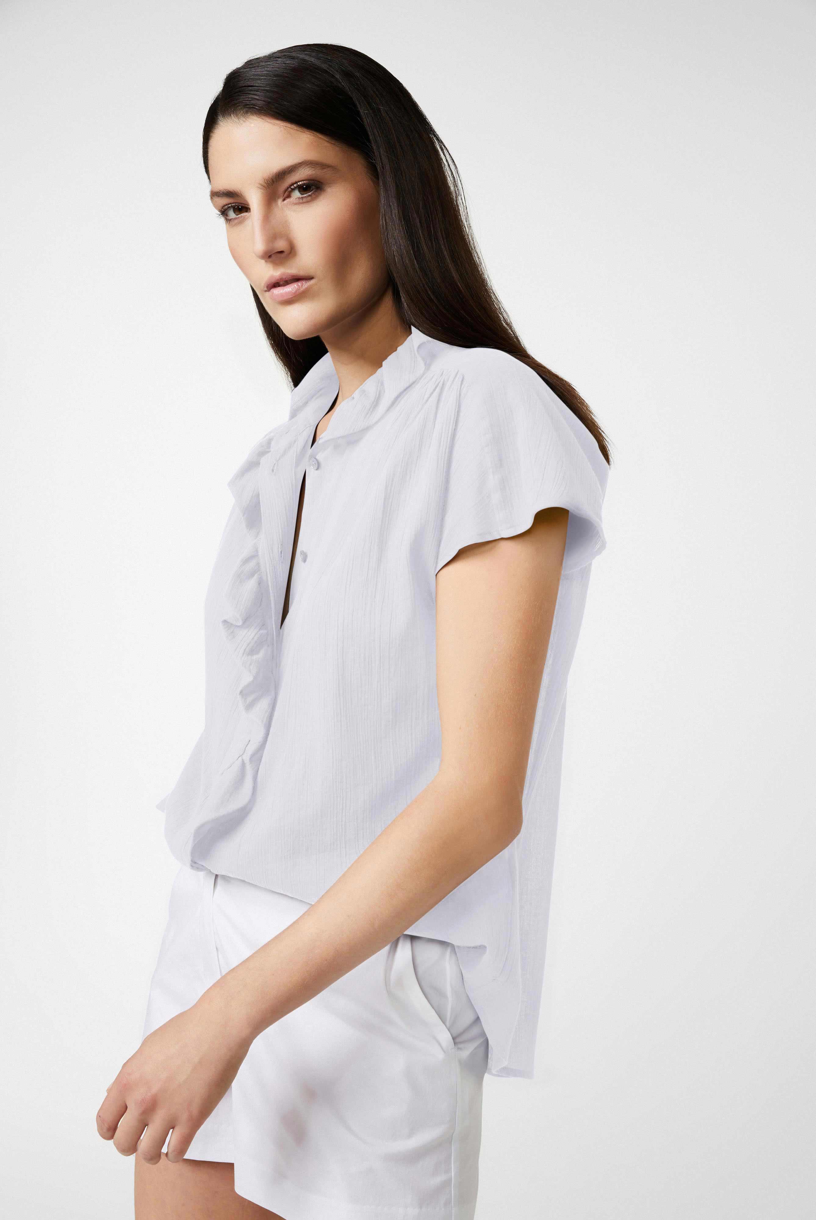 Baumwollbluse  mit  Rüschenausschnitt Weiß