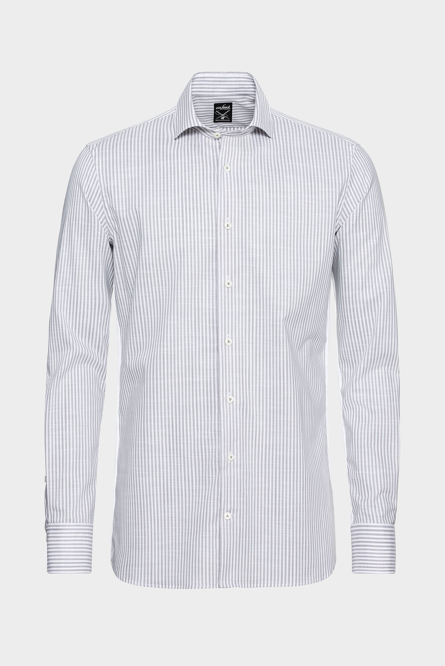 Van Laack-Hybrid Hemd mit seitlichem weißen Jerseyeinsatz Slim Fit Gestreift Grau-Hemden & Blusen-Black-Deal-Outlet-by-ARCHIVIST