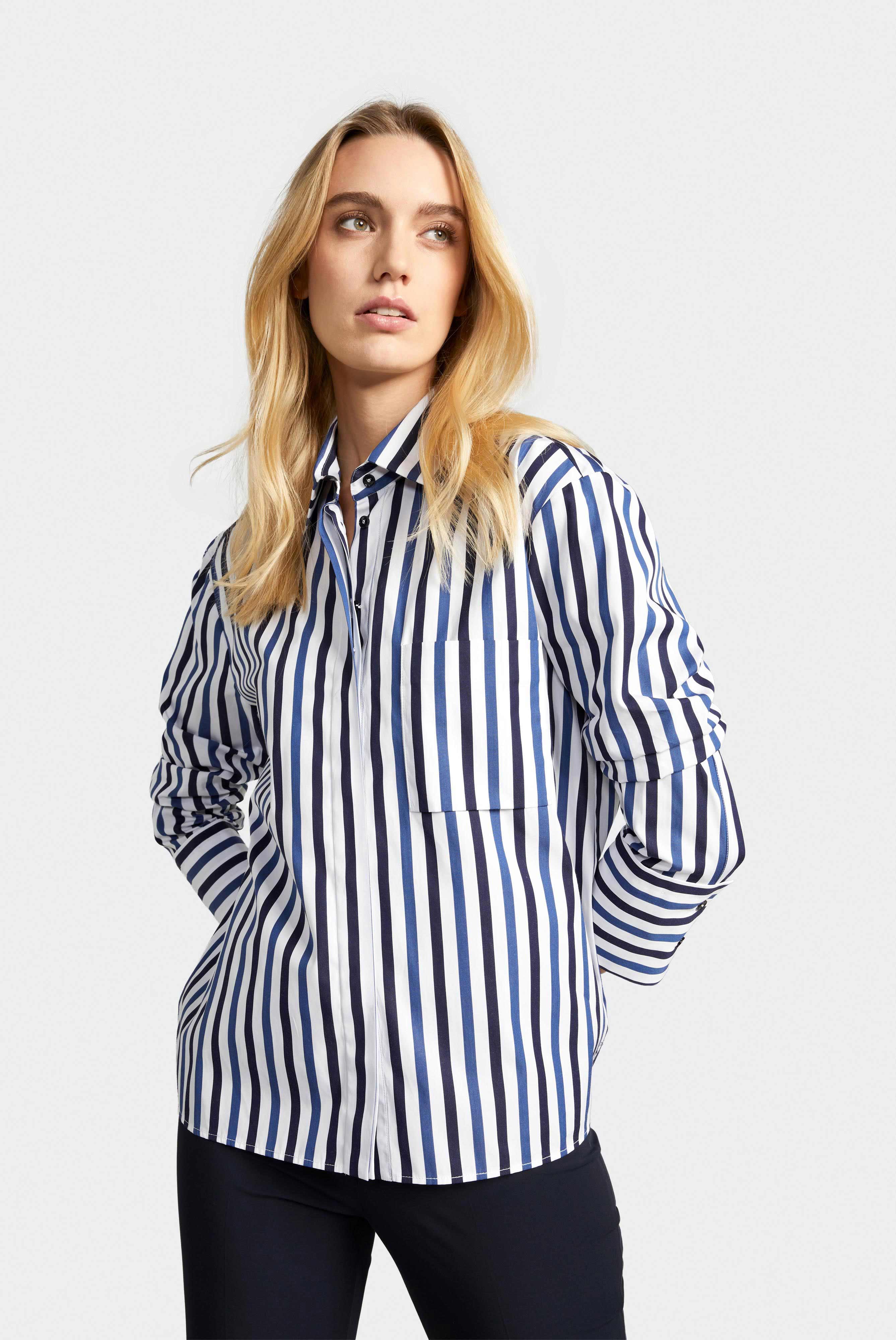 Blue and white striped shirt blouse
