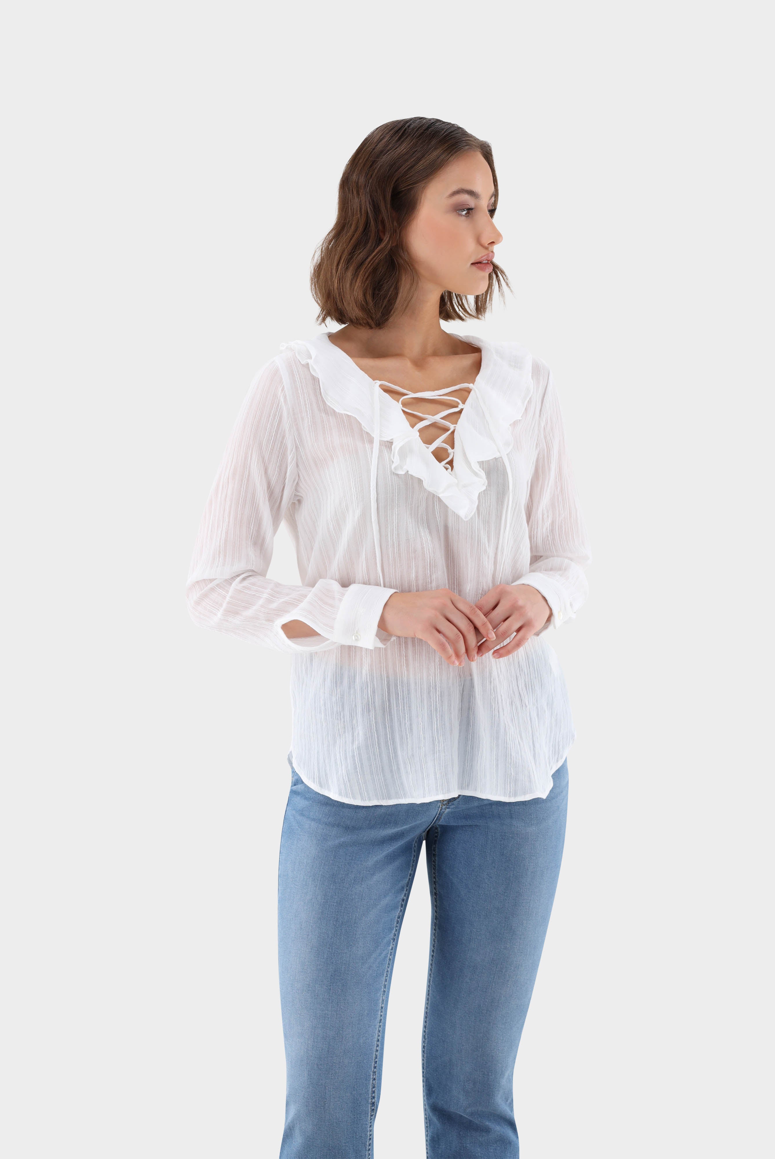 Jacquard Bluse mit Volant