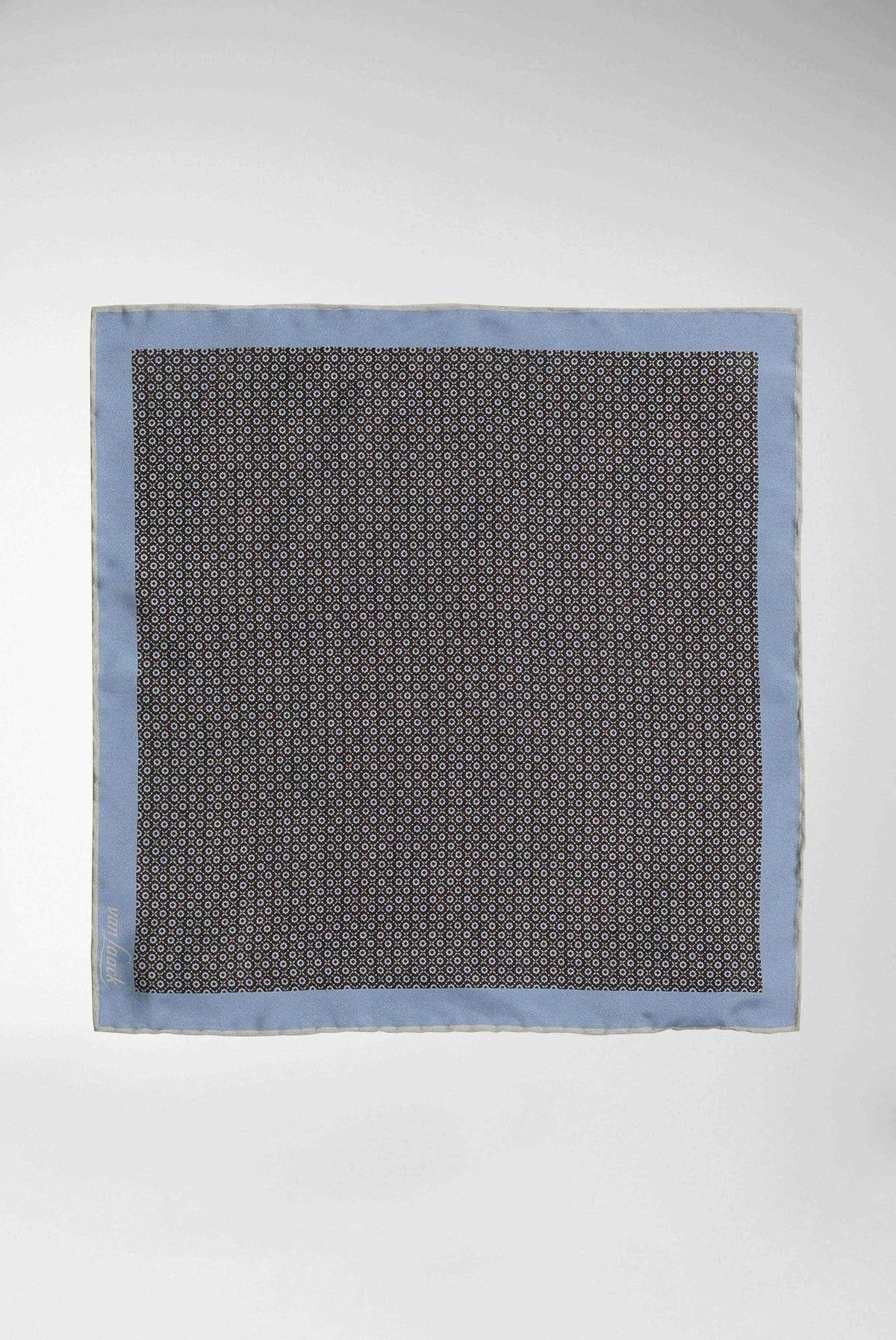 Printed cotton pocket square, beige/brown/blue