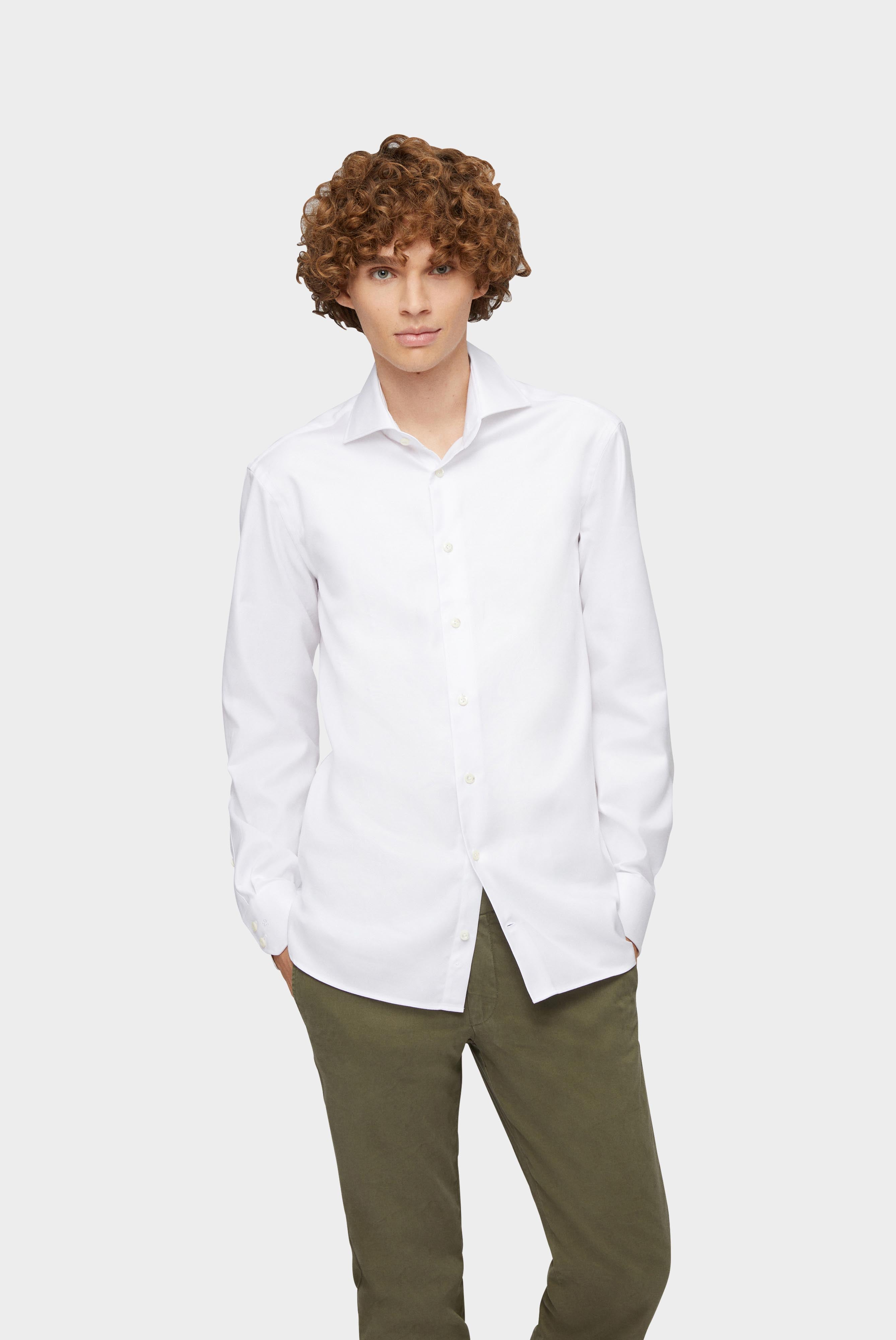 Non-iron twill business shirt, tailor fit, white