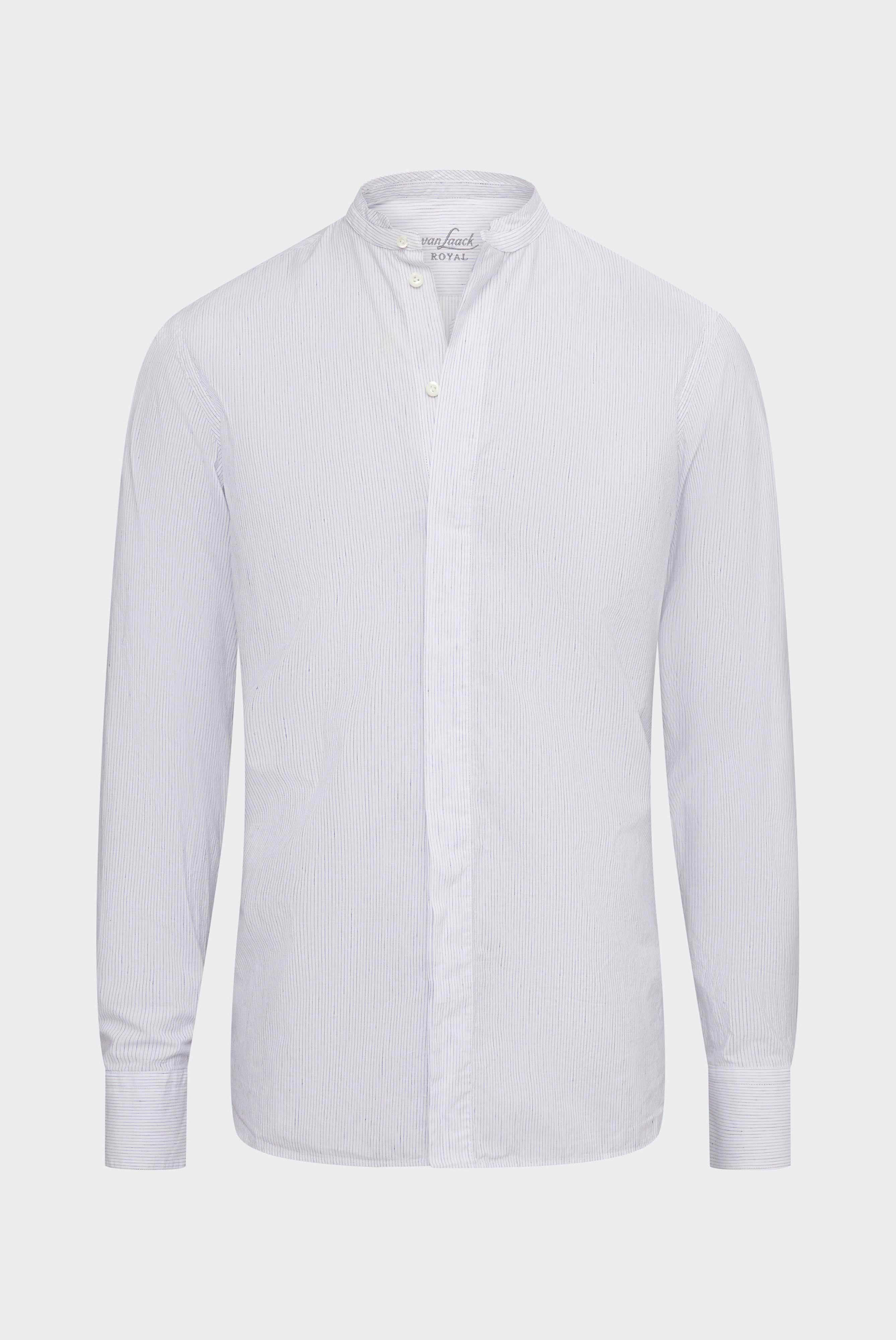 Van Laack-Sommerliches Hemd mit Stehkragen Tailor Fit Weiß Blau gestreift-Hemden & Blusen-Black-Deal-Outlet-by-ARCHIVIST