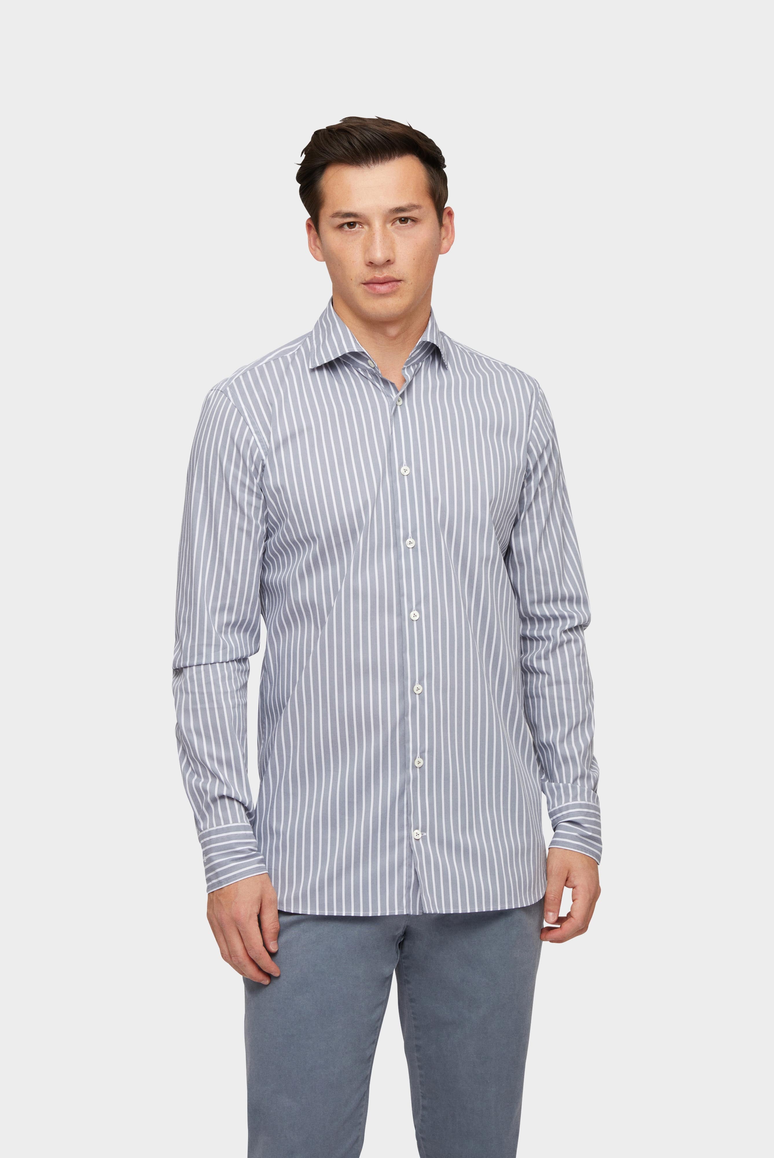 Popeline Hemd mit Stretch Slim Fit Grau