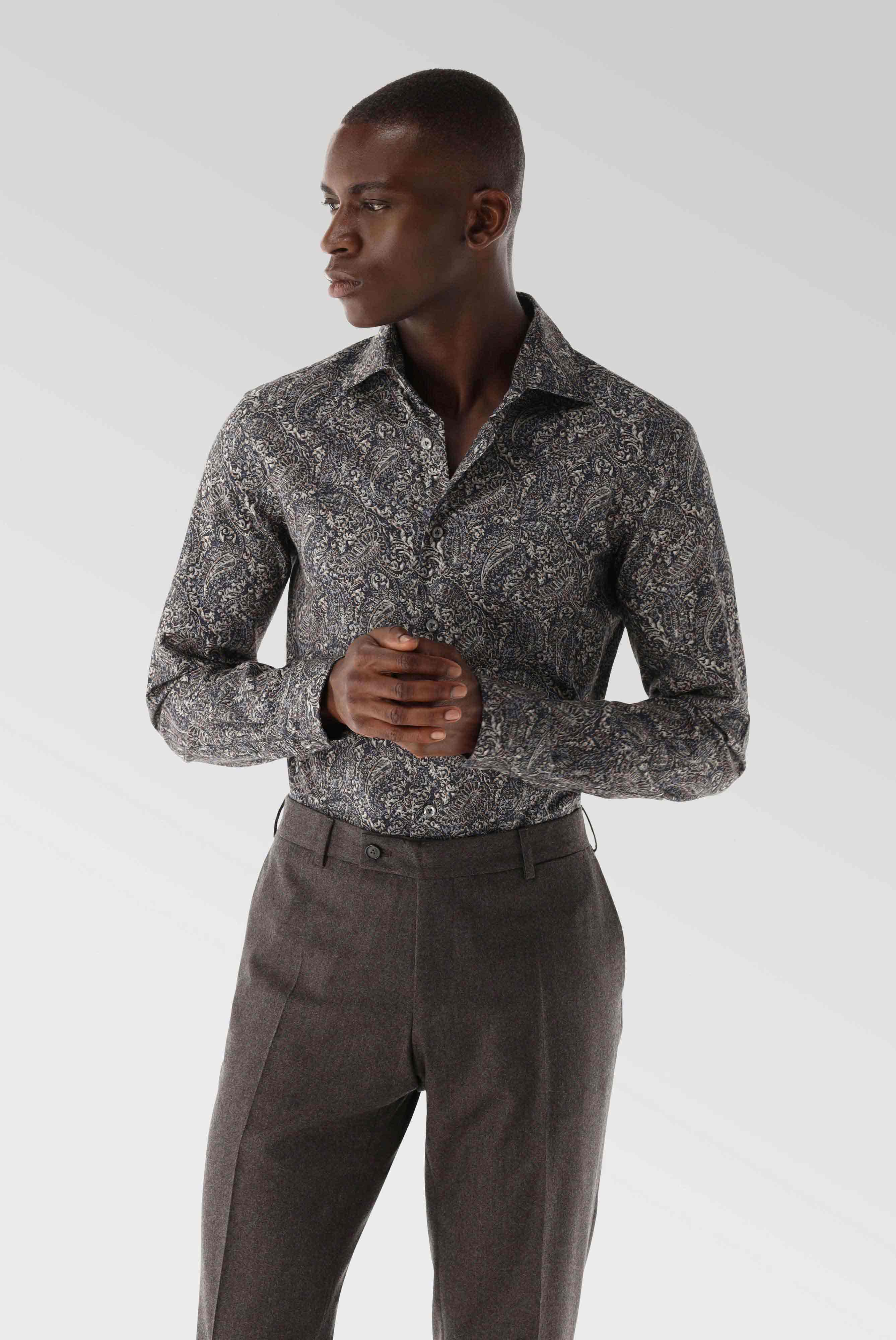 Twill Hemd mit Paisley Druck Tailor Fit