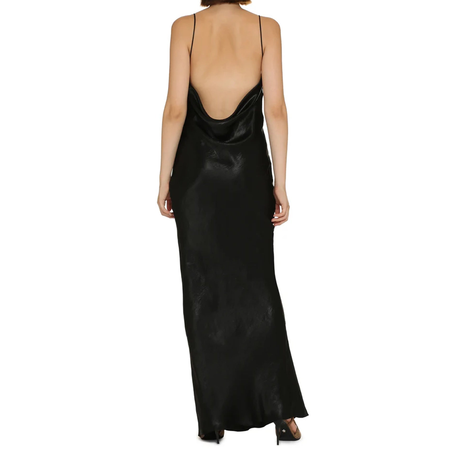 Saint Laurent-Saint Laurent Satin Long Dress-WOMEN CLOTHING-Black-Deal-Outlet-by-ARCHIVIST