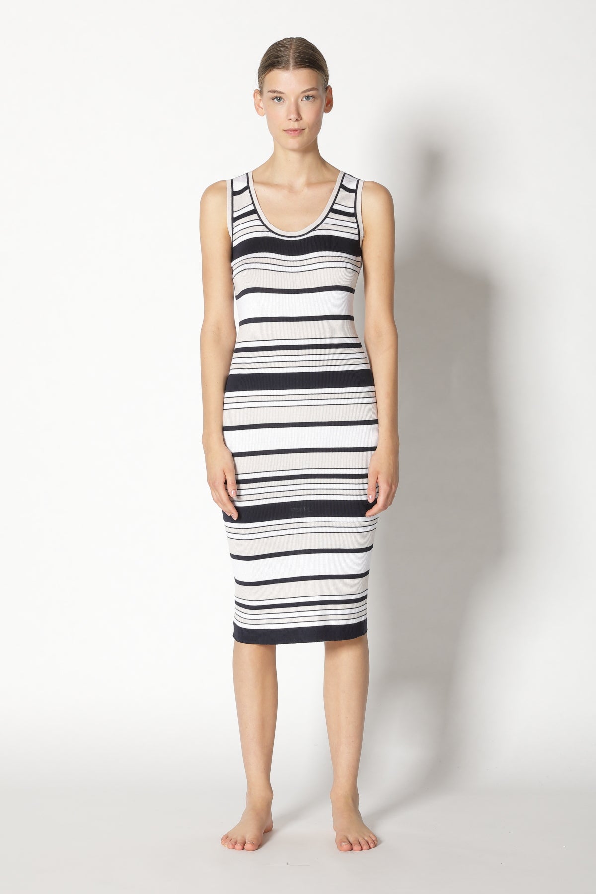 Silky Rib Stripe Tank Dress