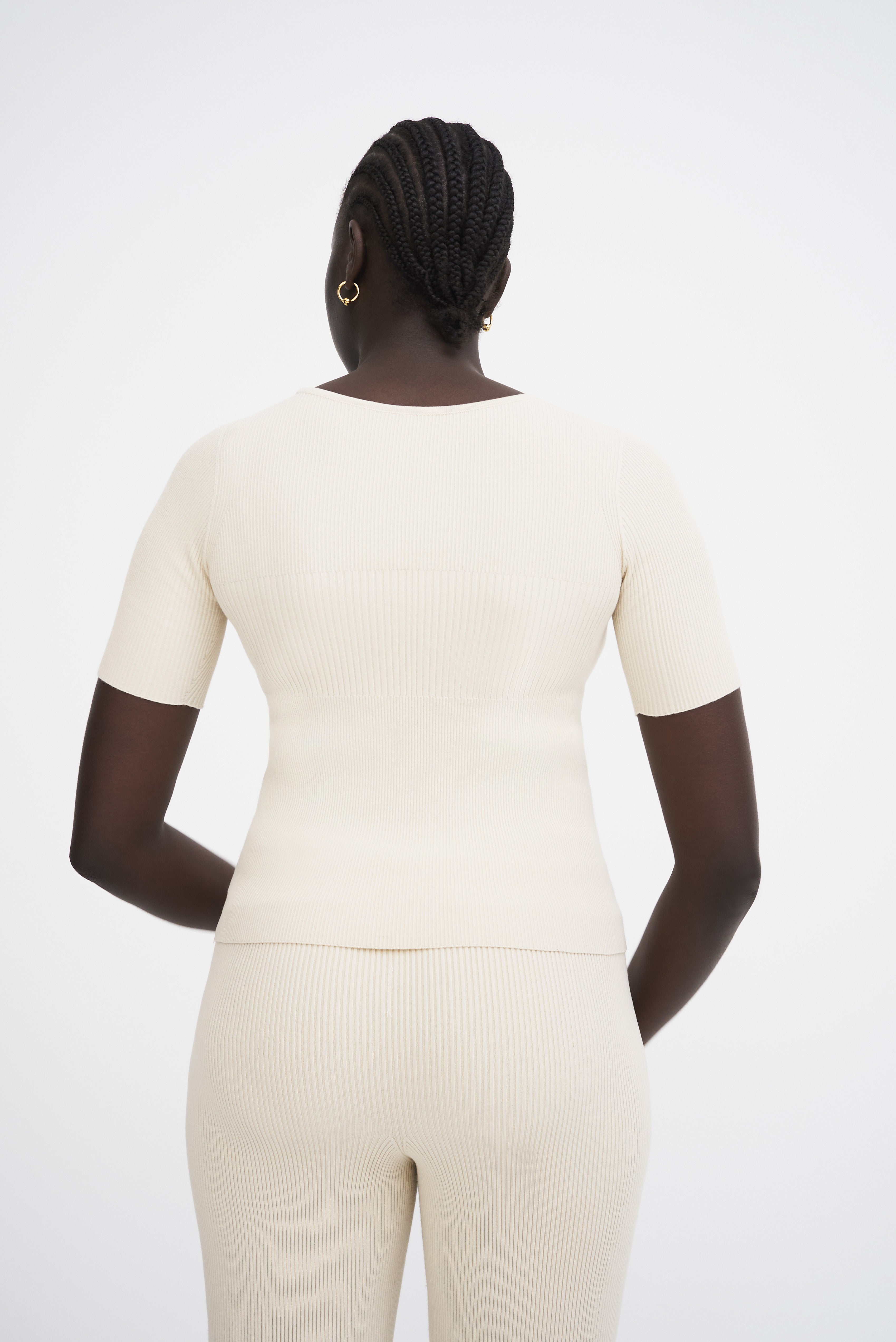 AERON SHELL Ribbed-knit bra-detailed top – cream