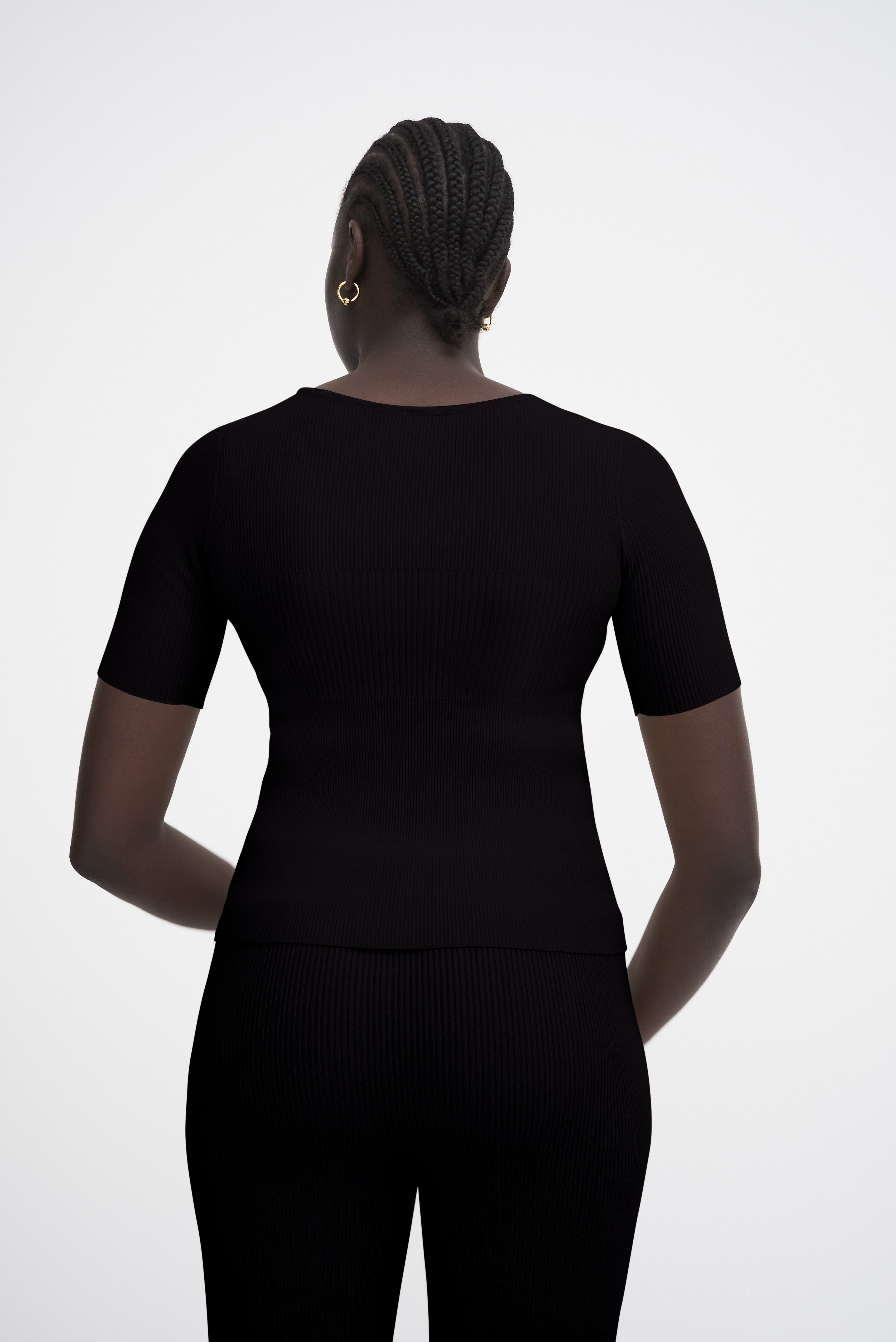 AERON SHELL Ribbed-knit bra-detailed top – black