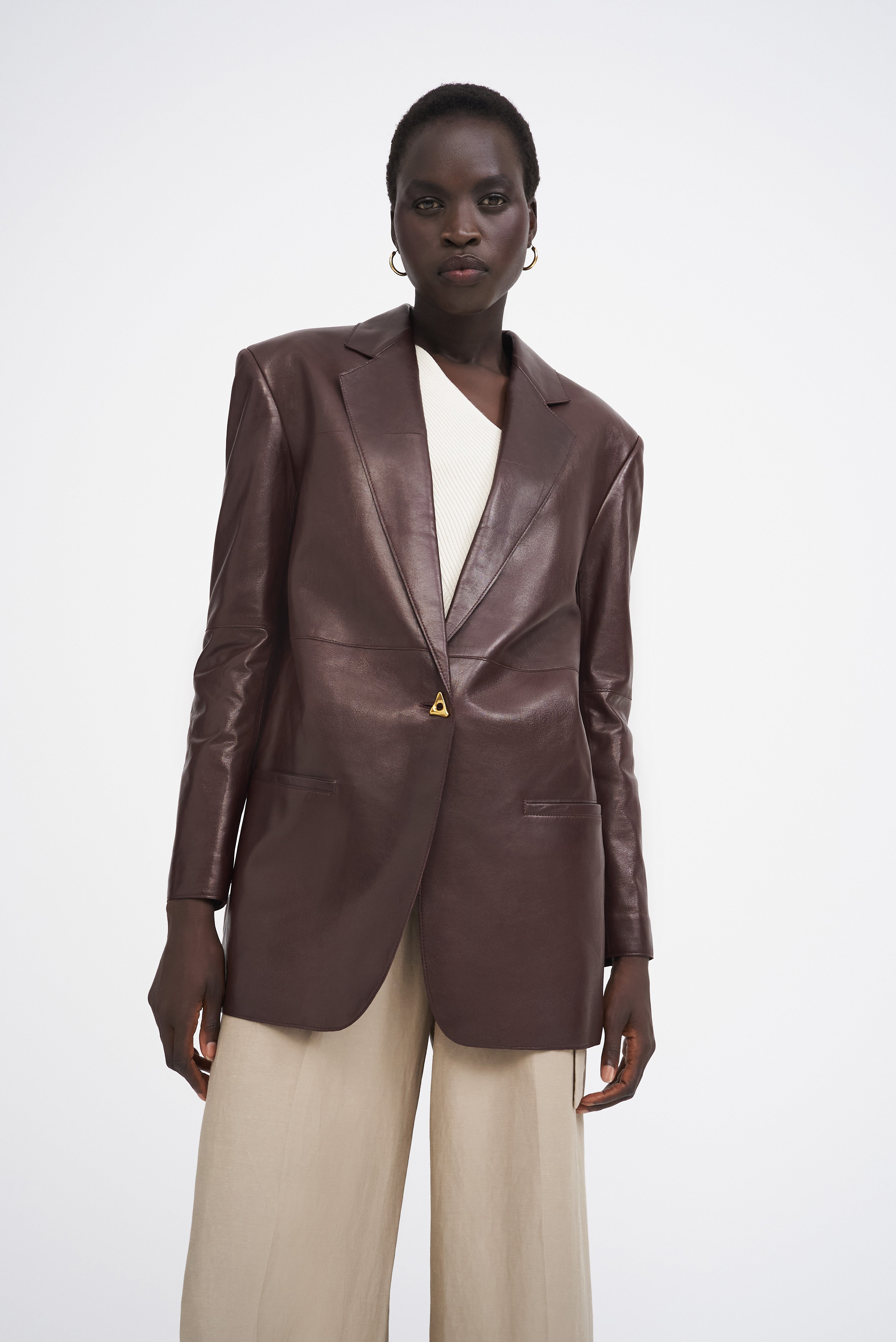 AERON MERCEDES Leather blazer – mahagony